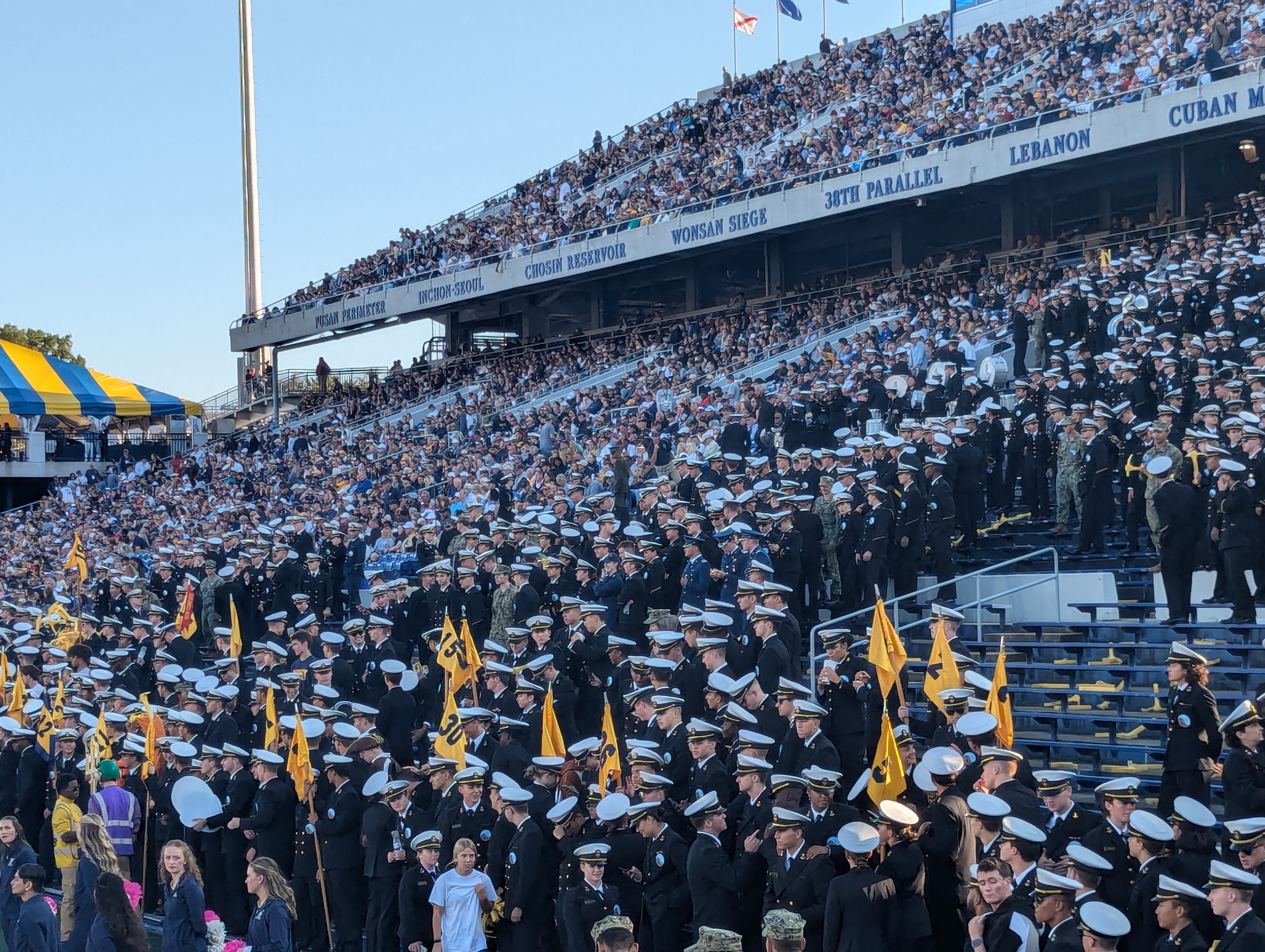 The Brigade of Midshipmen watches Navy football roll over UNC Charlotte in Oct. 19, 2024 at Navy-Marine Corps Memorial Stadium in Annapolis.