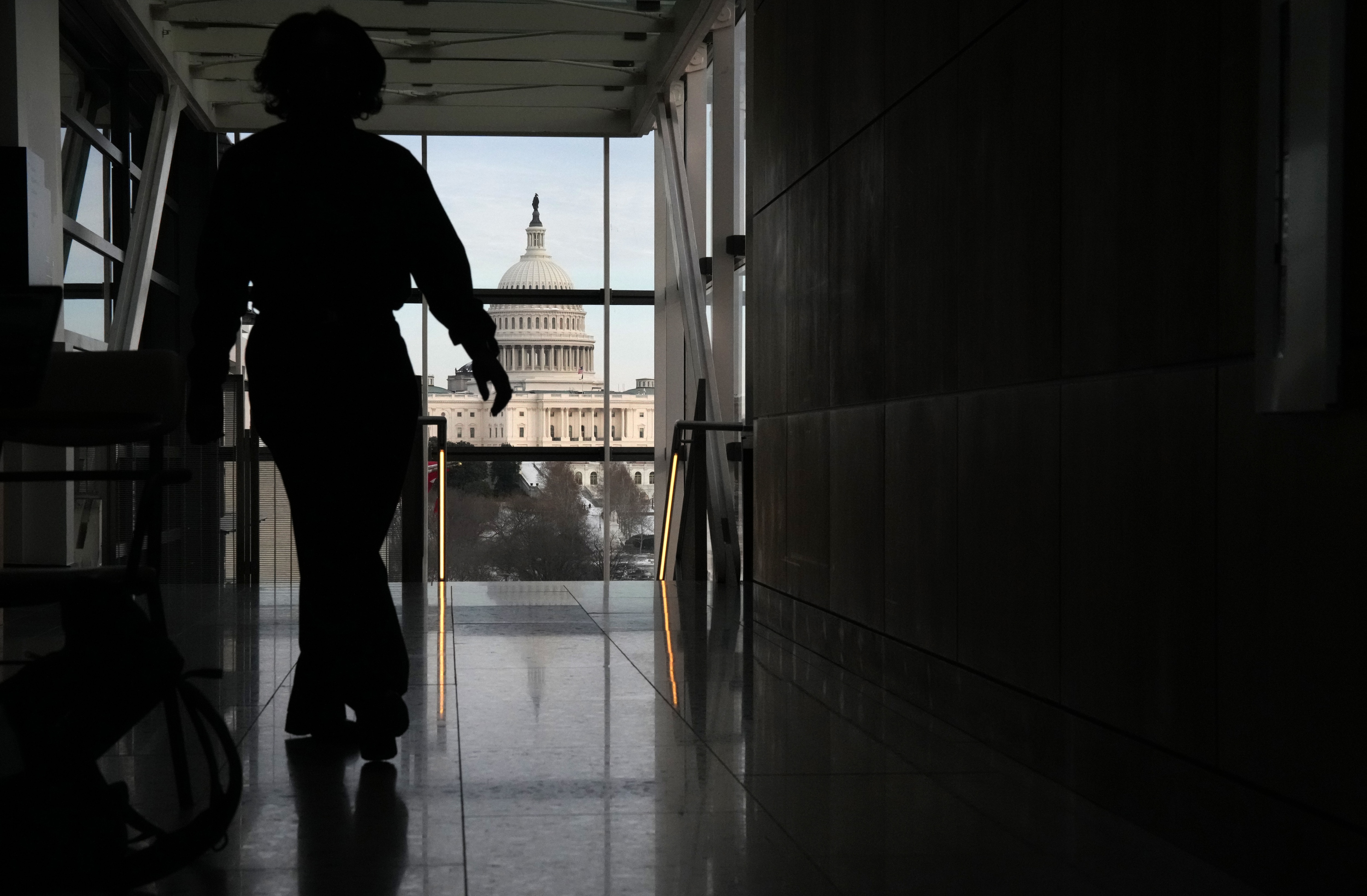 The U.S. Capitol Building is visible from inside Johns Hopkins’ 435,000-square-foot Bloomberg Center in Washington, D.C.