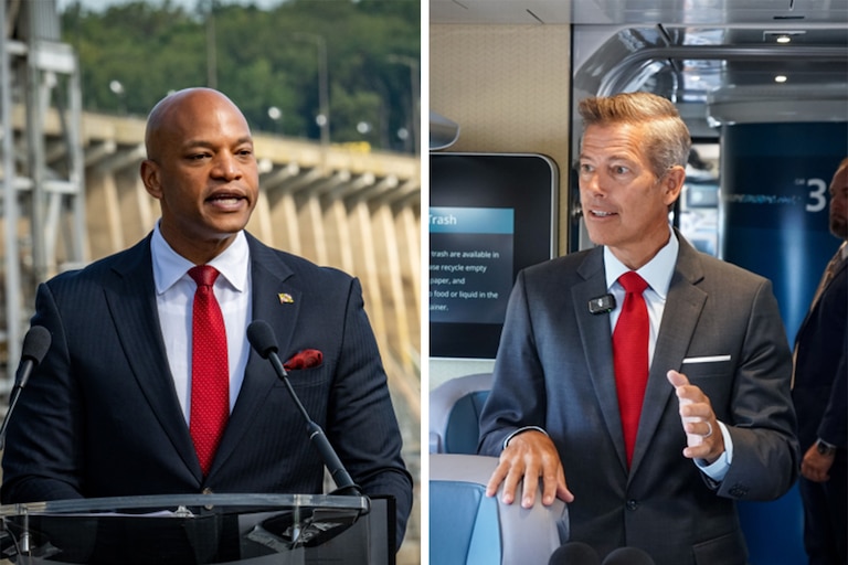 Gov. Wes Moore, left, and Secretary of Transportation Sean Duffy met in a closed-door meeting on Thursday.