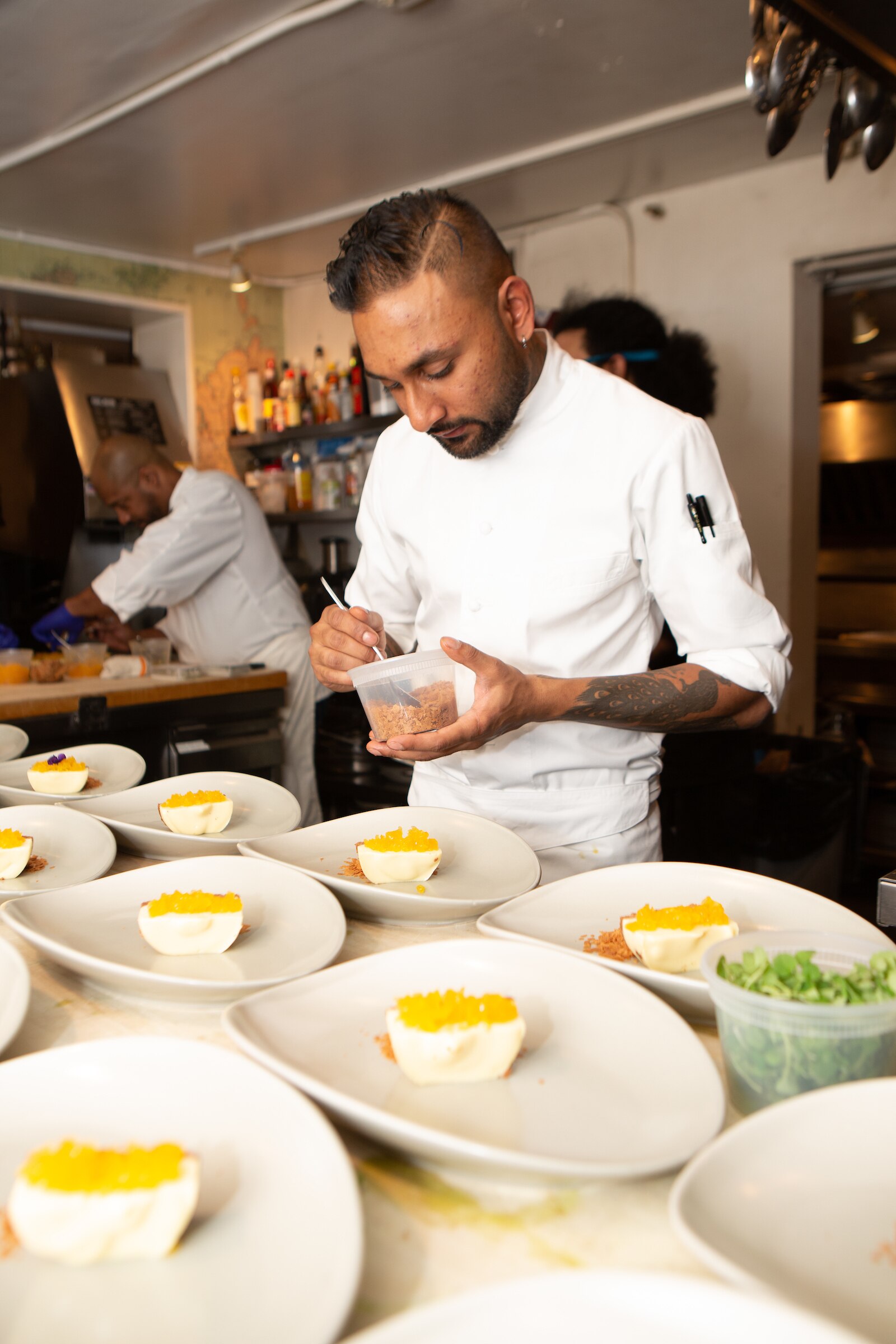 New York, NY - December 18, 2018: Chef Ashish Alfred of Duck Duck Goose and George's Chophouse in Maryland presents dinner at the James Beard House in Greenwich Village.