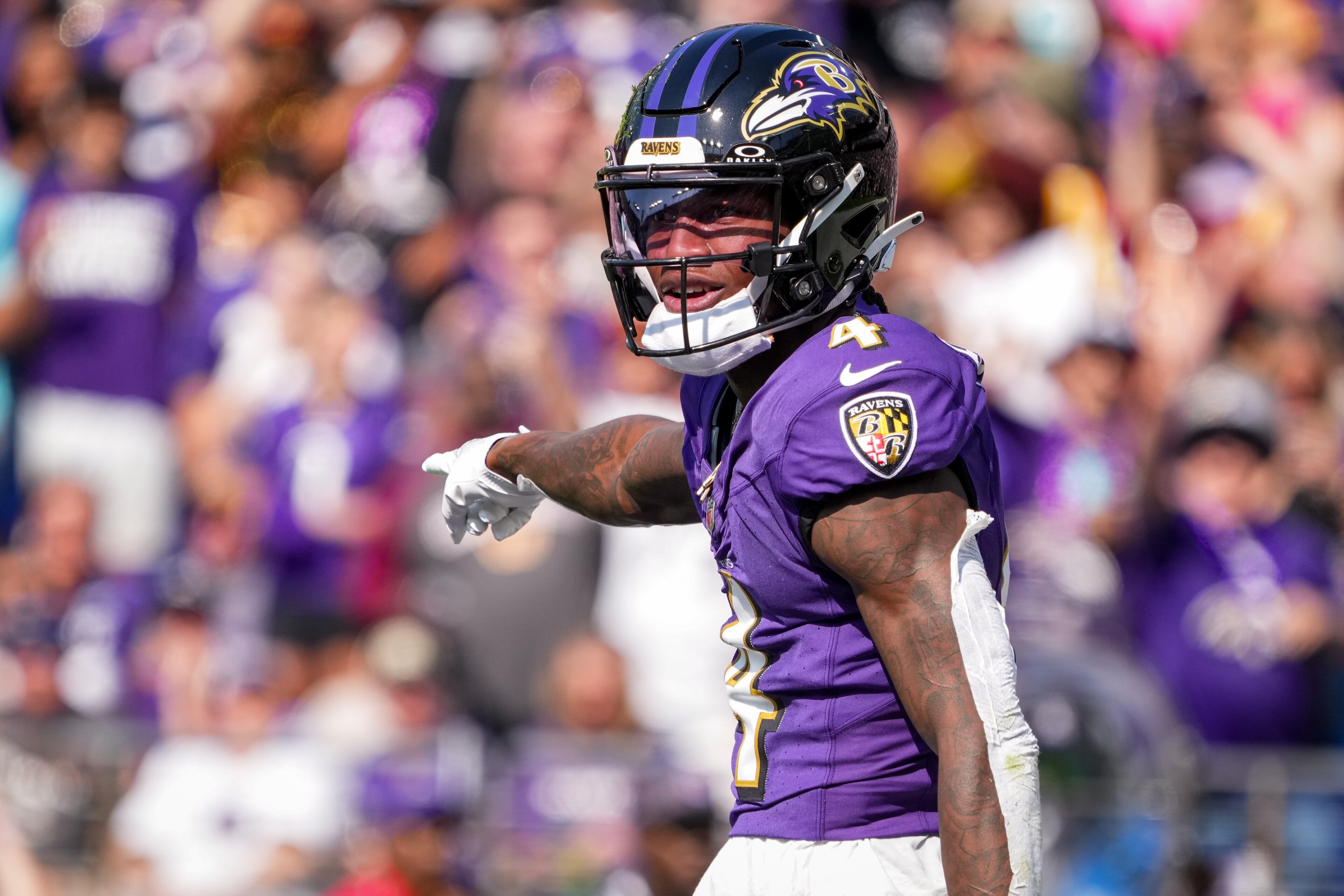 Through seven games, Zay Flowers has 34 catches for 412 yards (12.1 yards per catch) and six rushing attempts for 47 yards.