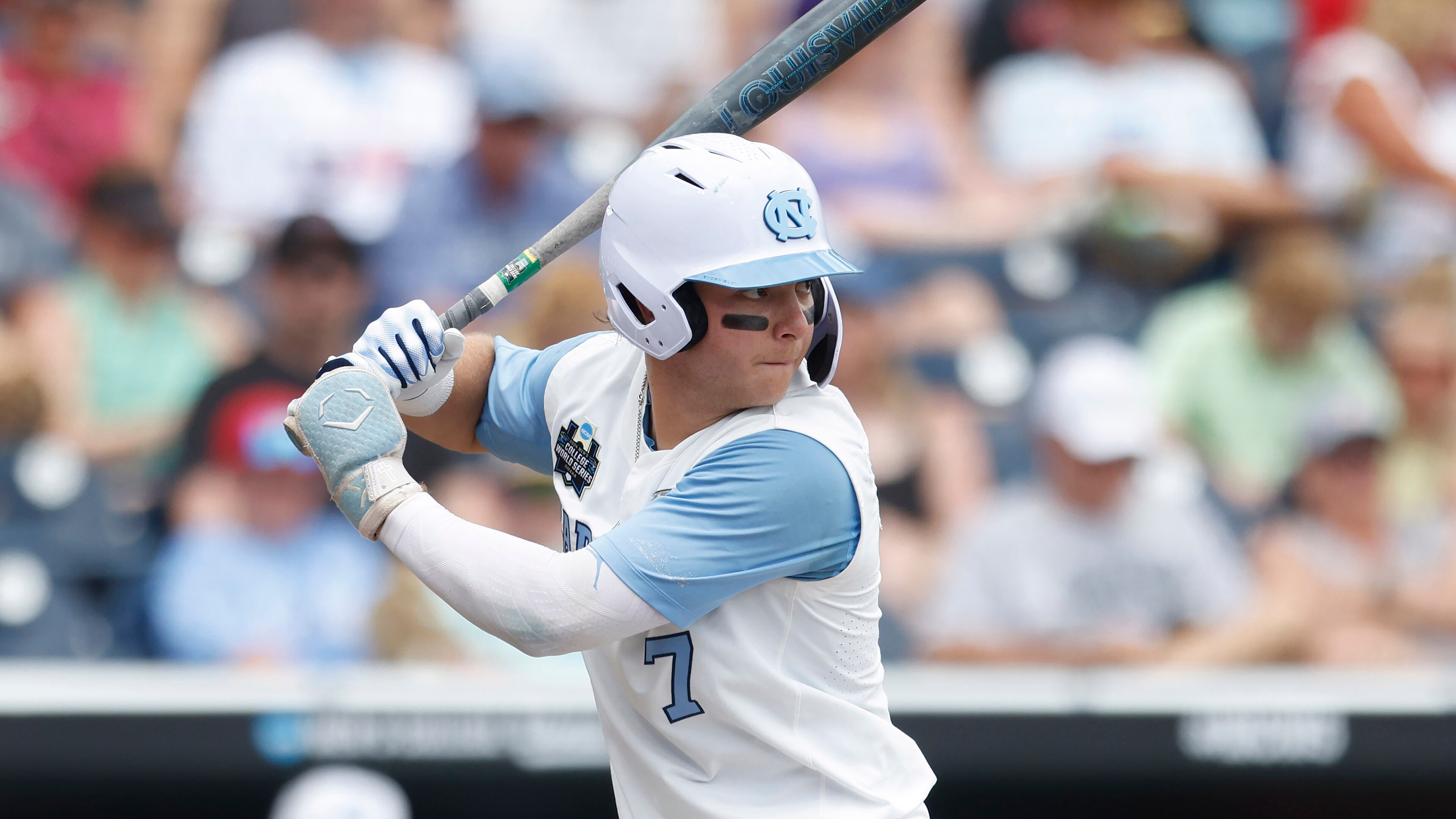 North Carolina outfielder Vance Honeycutt (7) in action during an NCAA College World Series baseball game against Florida State on June 18.