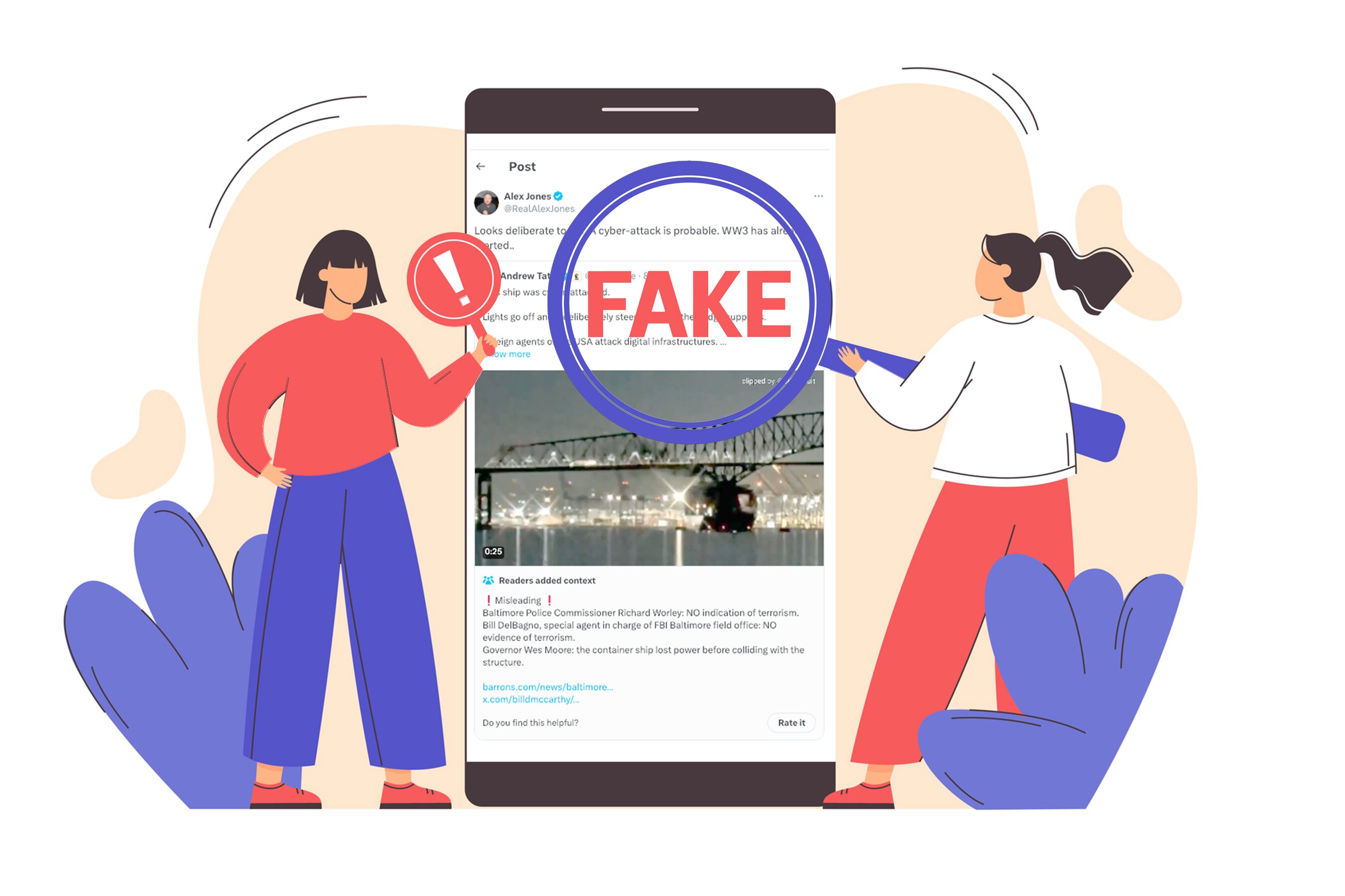 Debunked tweet demonstrating far-right conspiracy theory about Key Bridge collapse 