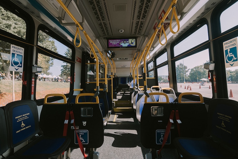 The inside of a 40ft MTA bus ready to begin its first run at Bus and Maintenance Roadeo on September 14th 2024 in Baltimore City.