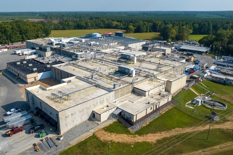An aerial view of the Boar's Head processing plant, Aug. 29, 2024, in Jarratt, Va.