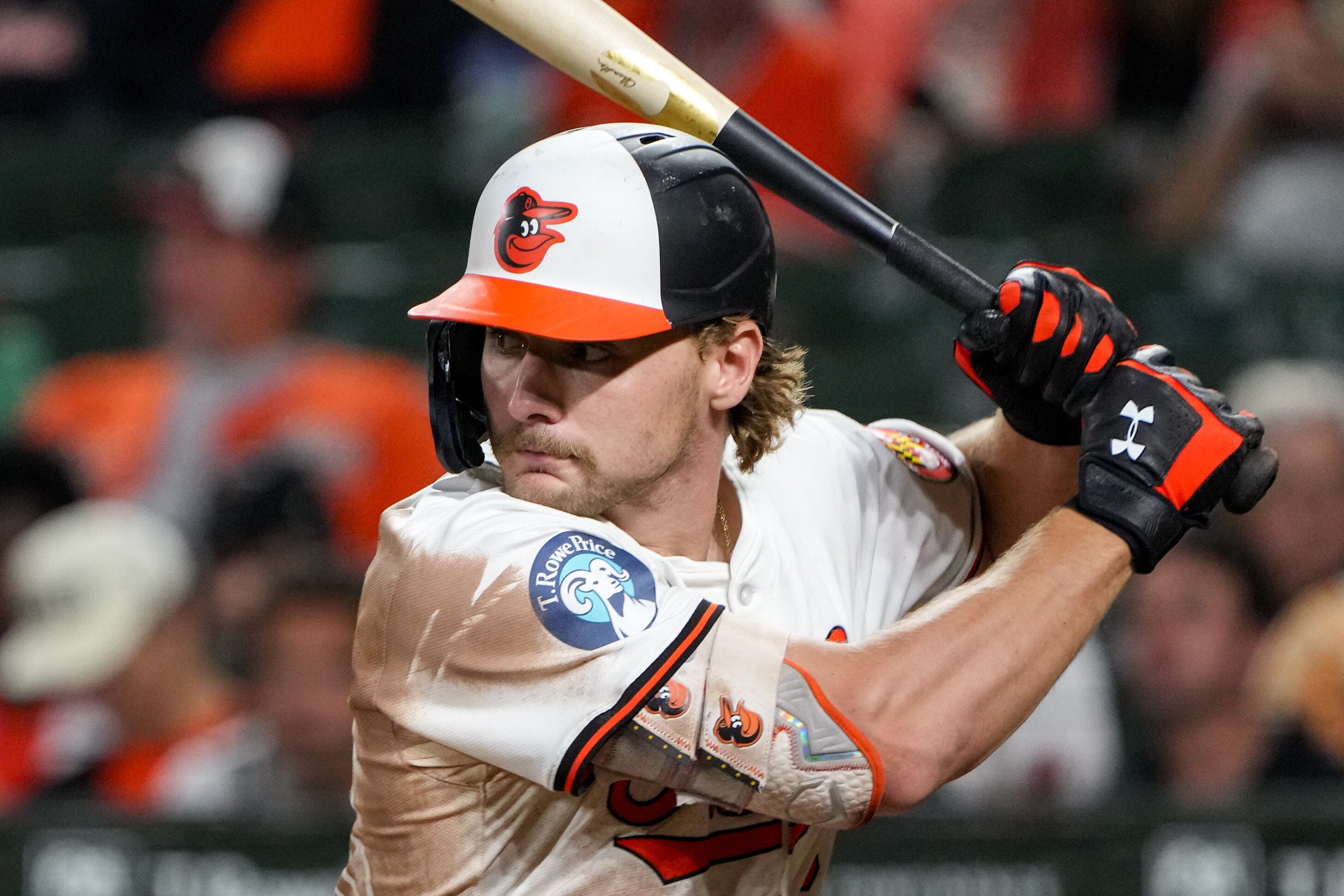 Orioles shortstop Gunnar Henderson bats during a game against the White Sox in September.