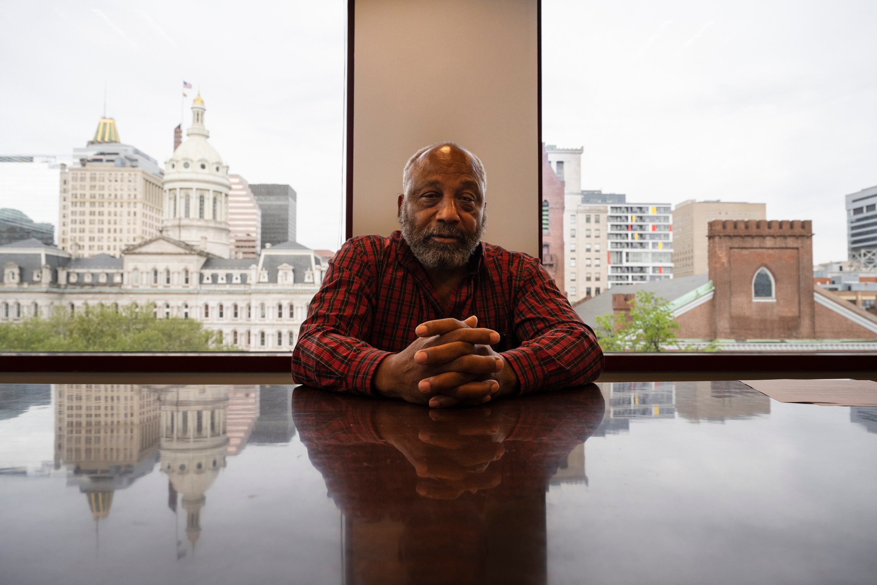 Frederick Williams talks about his yearslong legal odyssey related to the tax sale in Baltimore during an interview at Maryland Legal Aid on April 17, 2024.