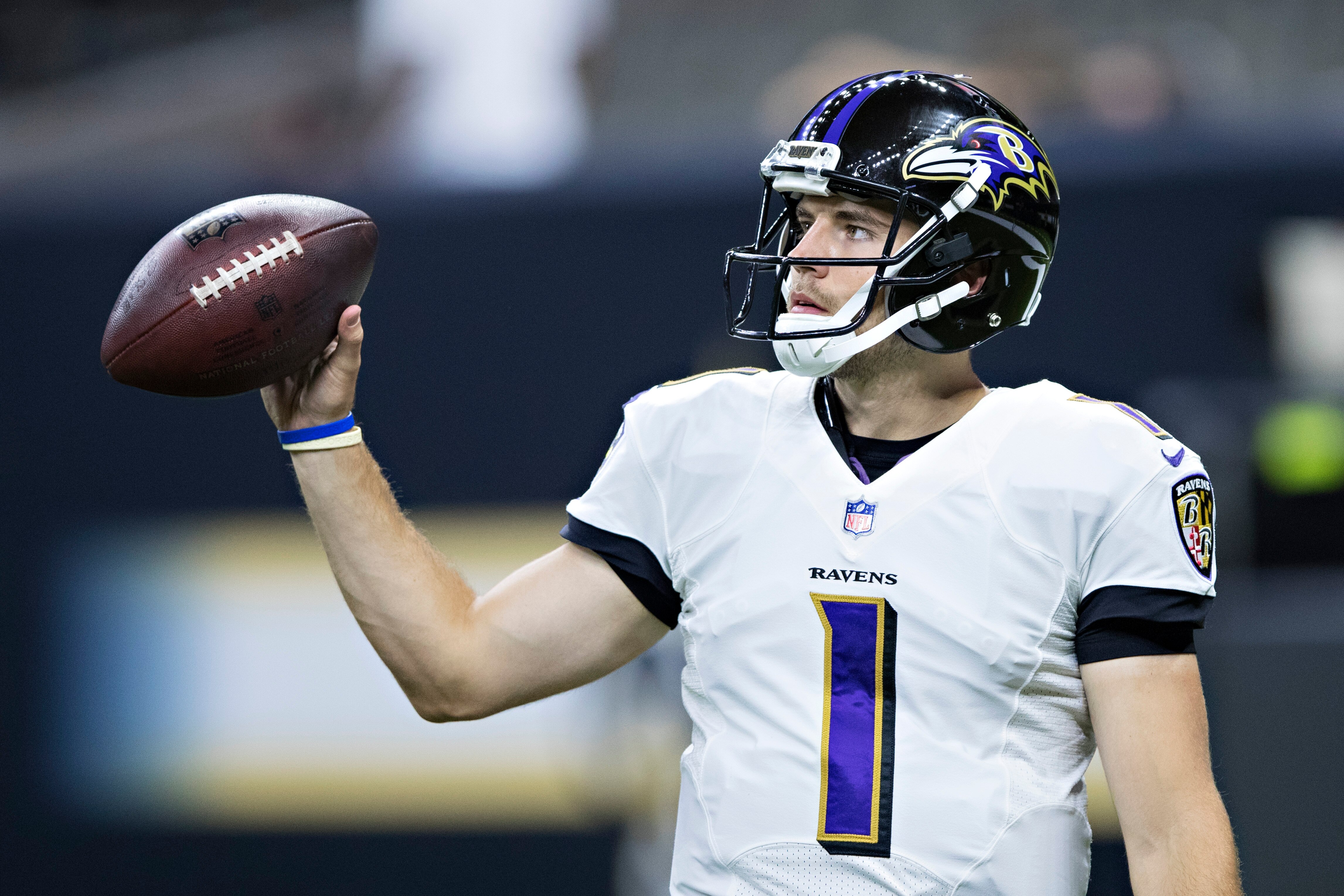 Josh Woodrum (pictured in 2017) had a 102.2 passer rating over seven games during the Ravens' 23-game preseason winning streak.