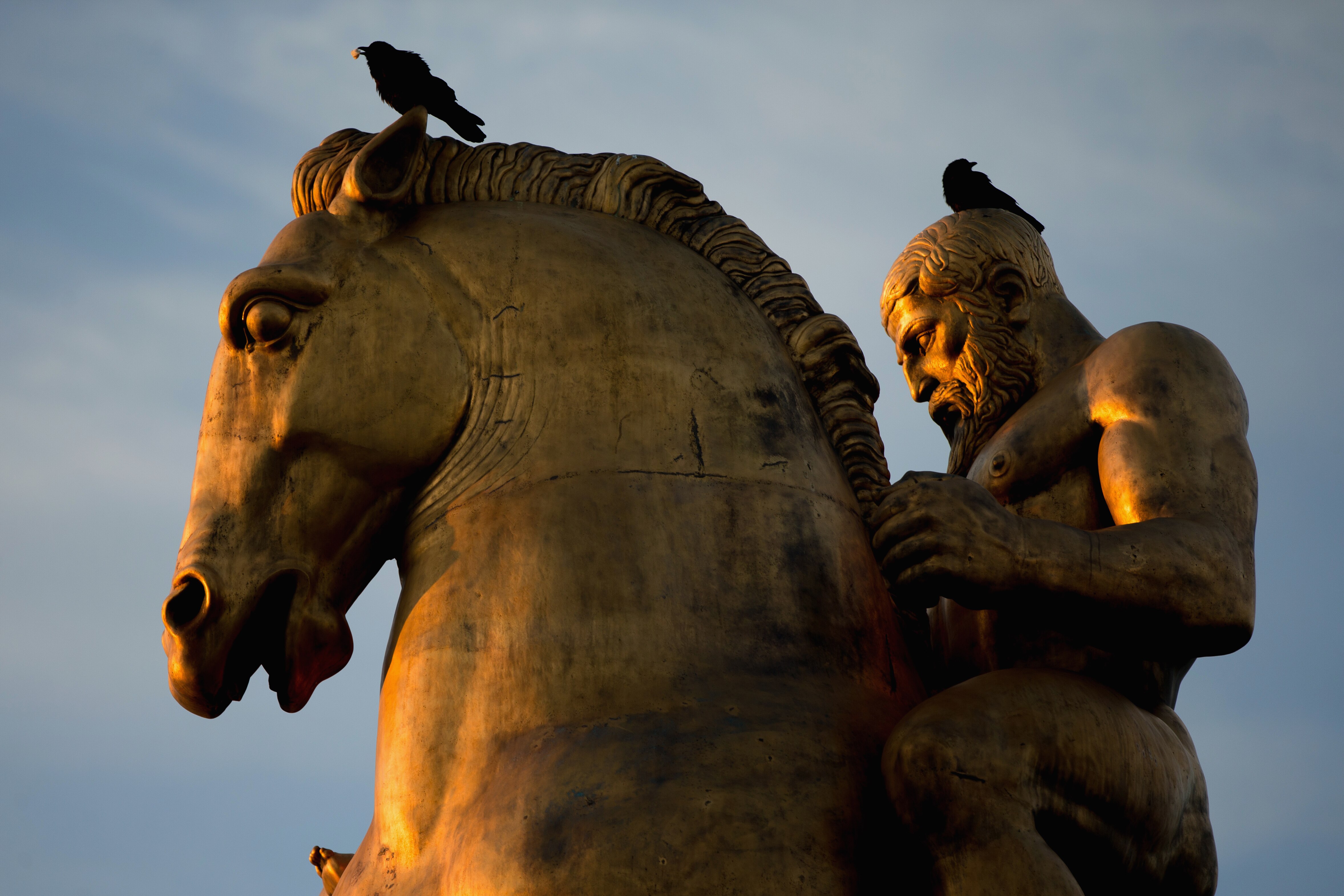 One of the Arts of Peace statues on Memorial Bridge at sunrise in Washington, Thursday, March 3, 2016. The National Park Service is about to begin its final temporary repair of the Arlington Memorial Bridge, but even that fix will only extend the life of Washington's most iconic river crossing by another five years.