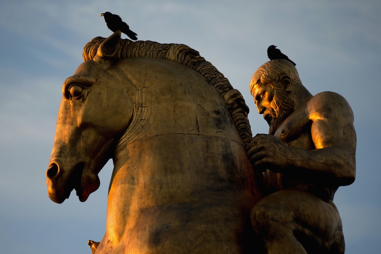One of the Arts of Peace statues on Memorial Bridge at sunrise in Washington, Thursday, March 3, 2016. The National Park Service is about to begin its final temporary repair of the Arlington Memorial Bridge, but even that fix will only extend the life of Washington's most iconic river crossing by another five years.