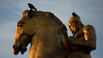 One of the Arts of Peace statues on Memorial Bridge at sunrise in Washington, Thursday, March 3, 2016. The National Park Service is about to begin its final temporary repair of the Arlington Memorial Bridge, but even that fix will only extend the life of Washington's most iconic river crossing by another five years.