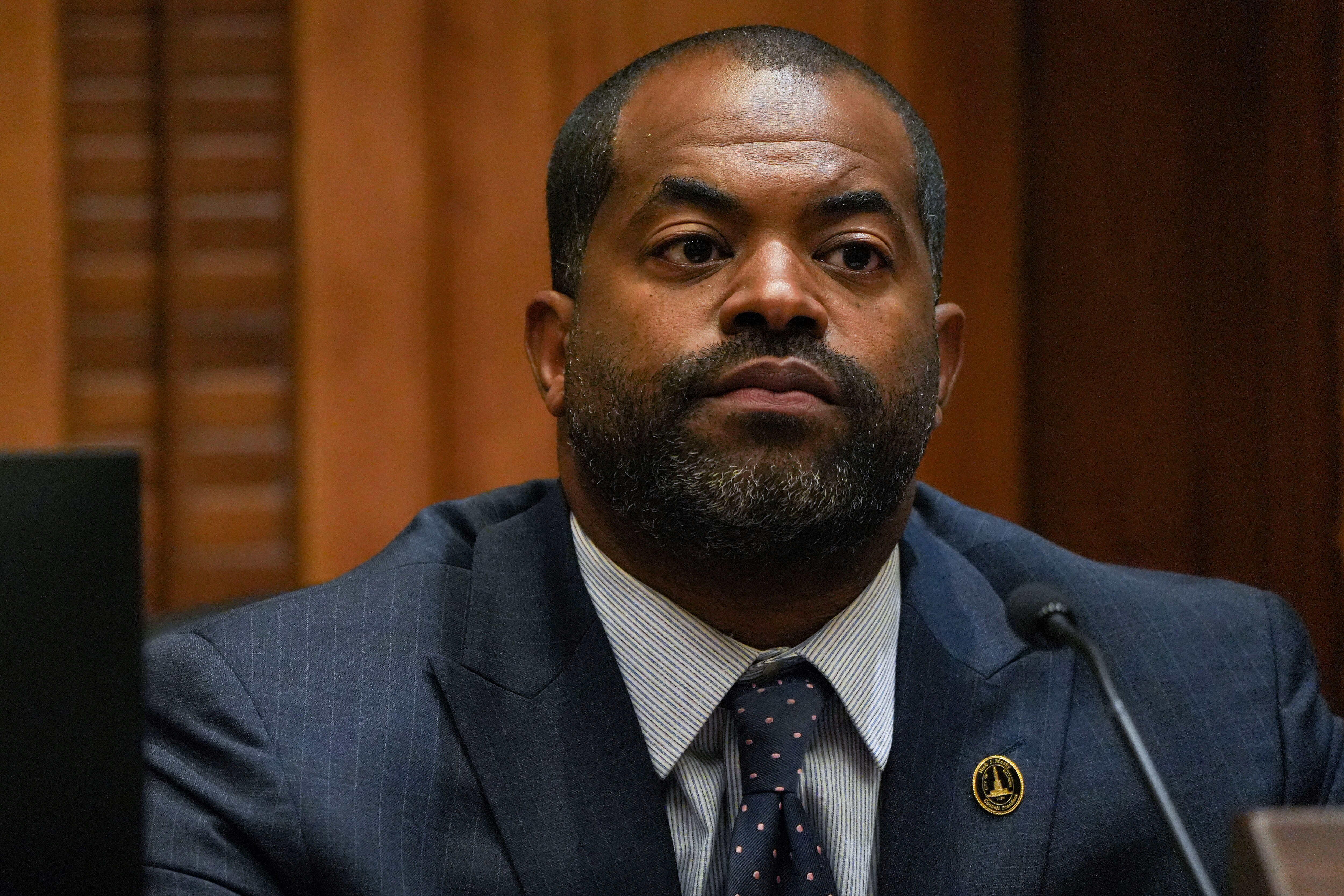 Council President Nick Mosby listens during a Baltimore City Board of Estimates meeting inside City Hall on 10/5/22.
