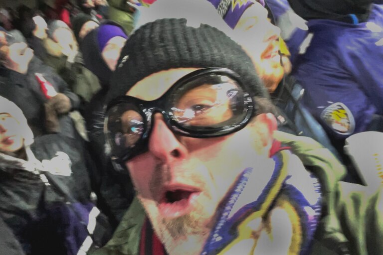 Charles Cohen at the Ravens -Steeler football gane at M&T Stadium writes "I was at the last game of the regular season in my assigned Ravens season ticket endzone seat, freezing in the rain -- I mean soaking wet. My question to myself: “What is my problem?”