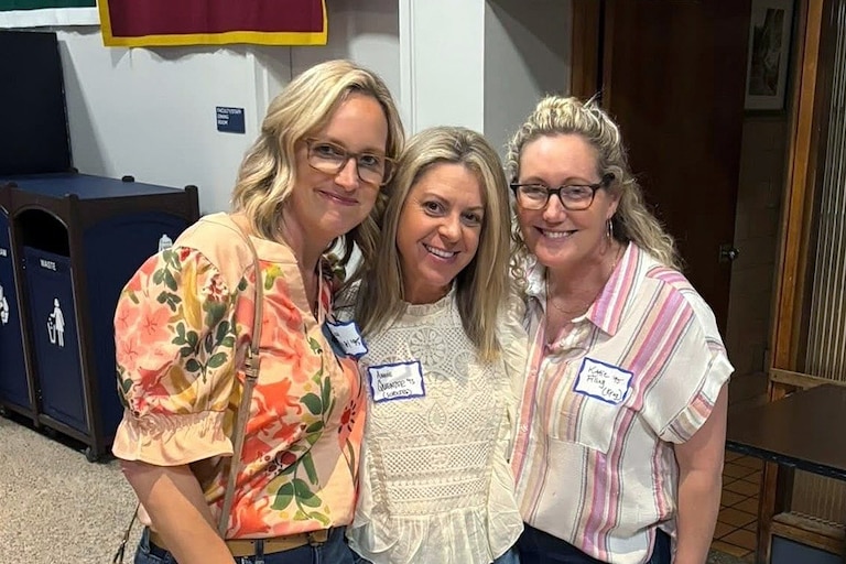 Katie Filling, right, with Sarah Weiskittel and Annie Quenzer at their Notre Dame Preparatory School 30th reunion in May 2025.