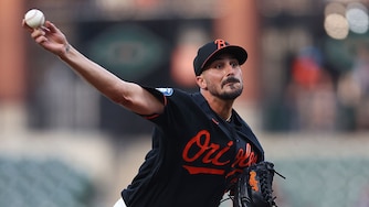Orioles starting pitcher Zach Eflin pitches in the first inning against the Texas Rangers on March 31.