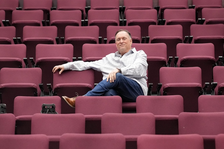 Vincent M. Lancisi, founder and artistic director of Everyman Theatre, sits for a portrait inside the theatre he started in Baltimore, Md. on Monday, April 20, 2026. Lancisi is retiring this summer at the conclusion of the current season.