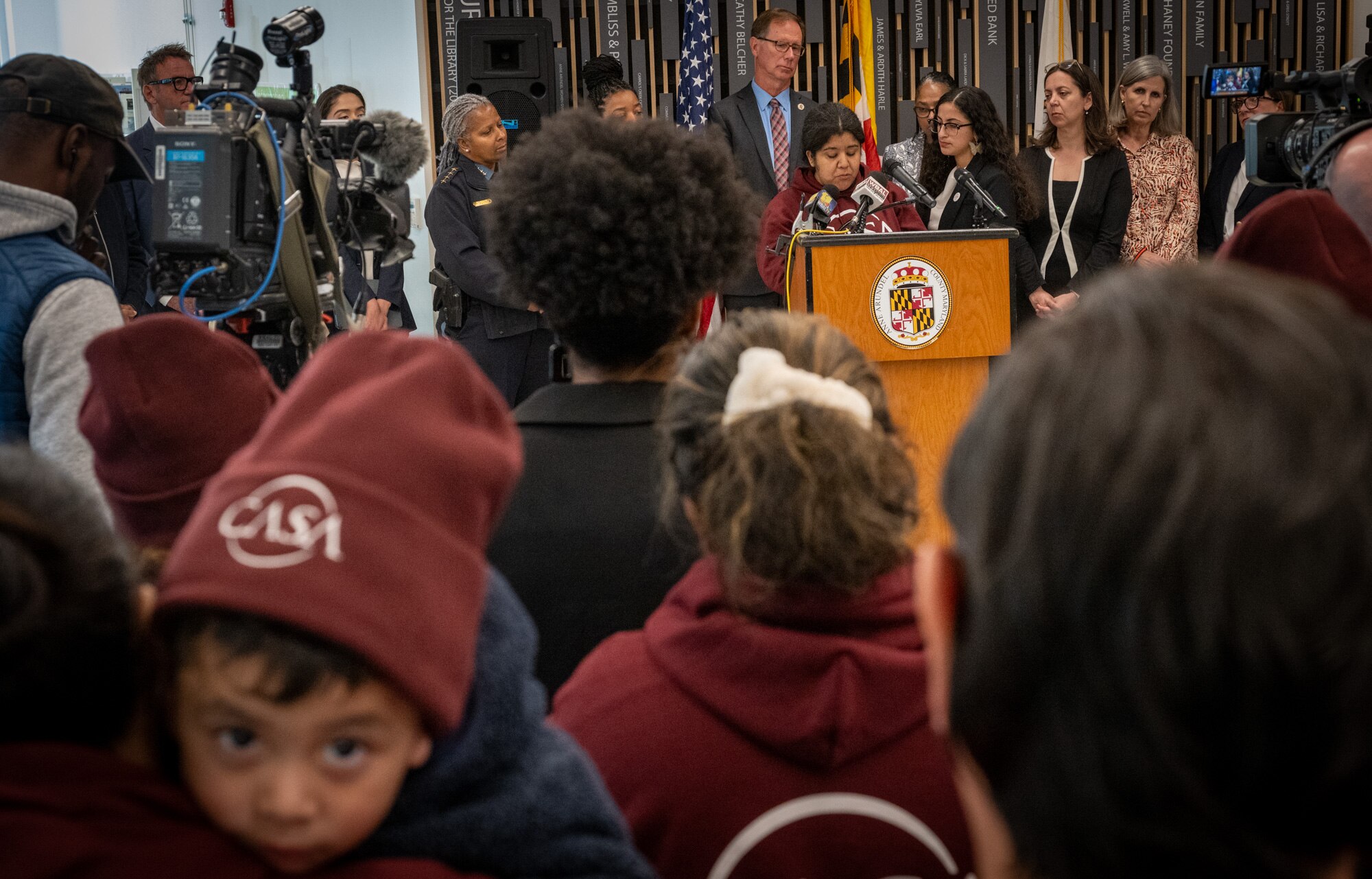 Gabriela Hernandez Marquez, an undocumented immigrant, speaks at an event announcing Anne Arundel County’s pursuit of a Certified Welcoming designation from Welcoming America. The designation will position Anne Arundel as a leader in immigrant inclusion, joining more than two dozen communities across the U.S. and becoming only the third local government in Maryland to achieve this distinction.