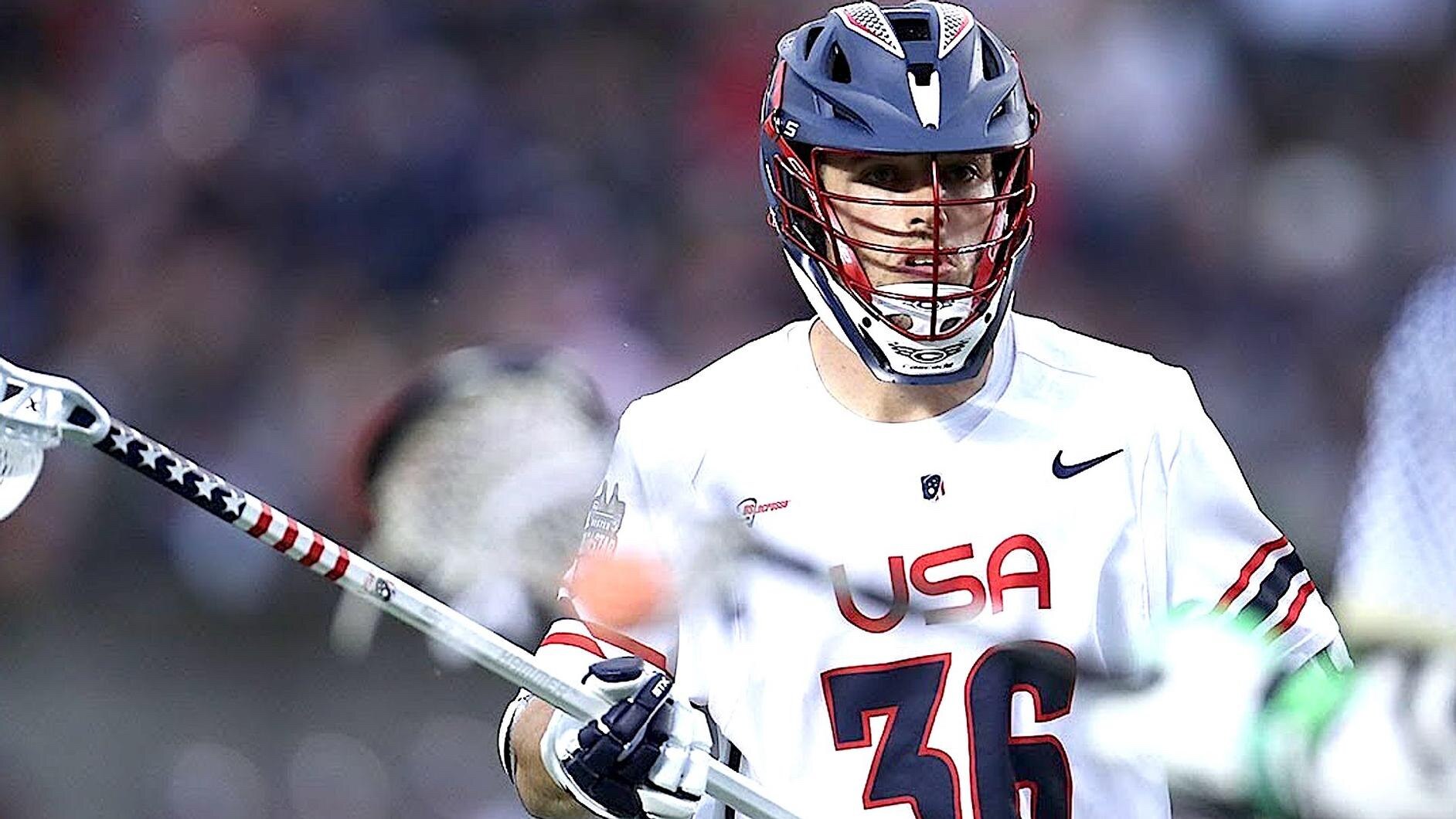 Jesse Bernhardt, an assistant coach at Maryland, plays for the U.S. national team in the World Lacrosse men's championship. (Photo courtesy of Maryland Athletics.)