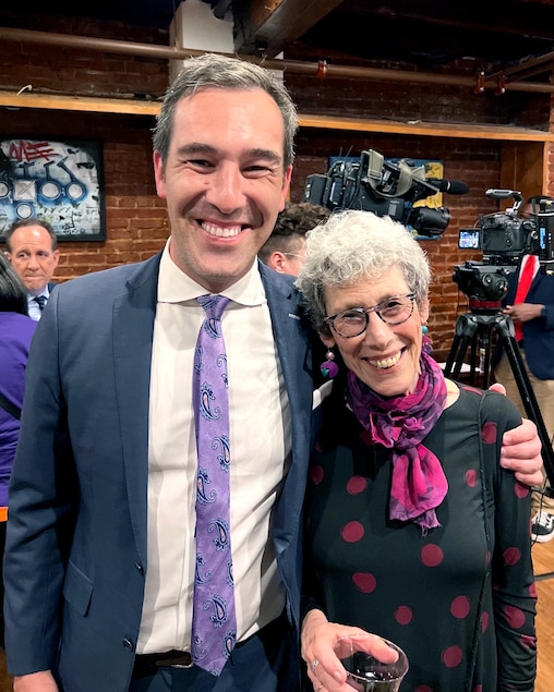 Joan Berzoff and her son, Zeke Cohen, the. night he won the election for city council president.