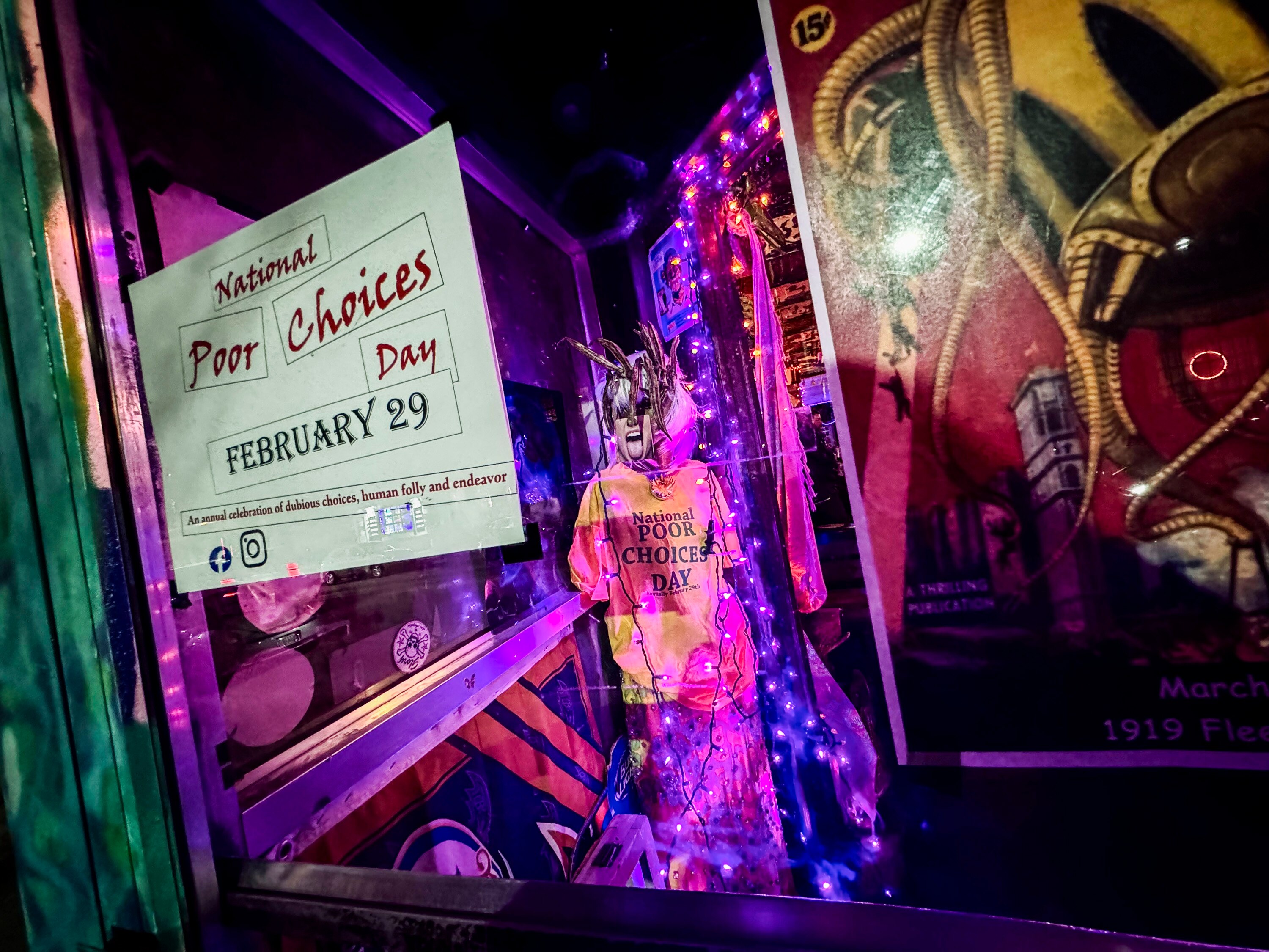 Poor Choices Day merch by Dug Retzler is on display at 1919 in Upper Fells Point on Feb. 21, 2024.