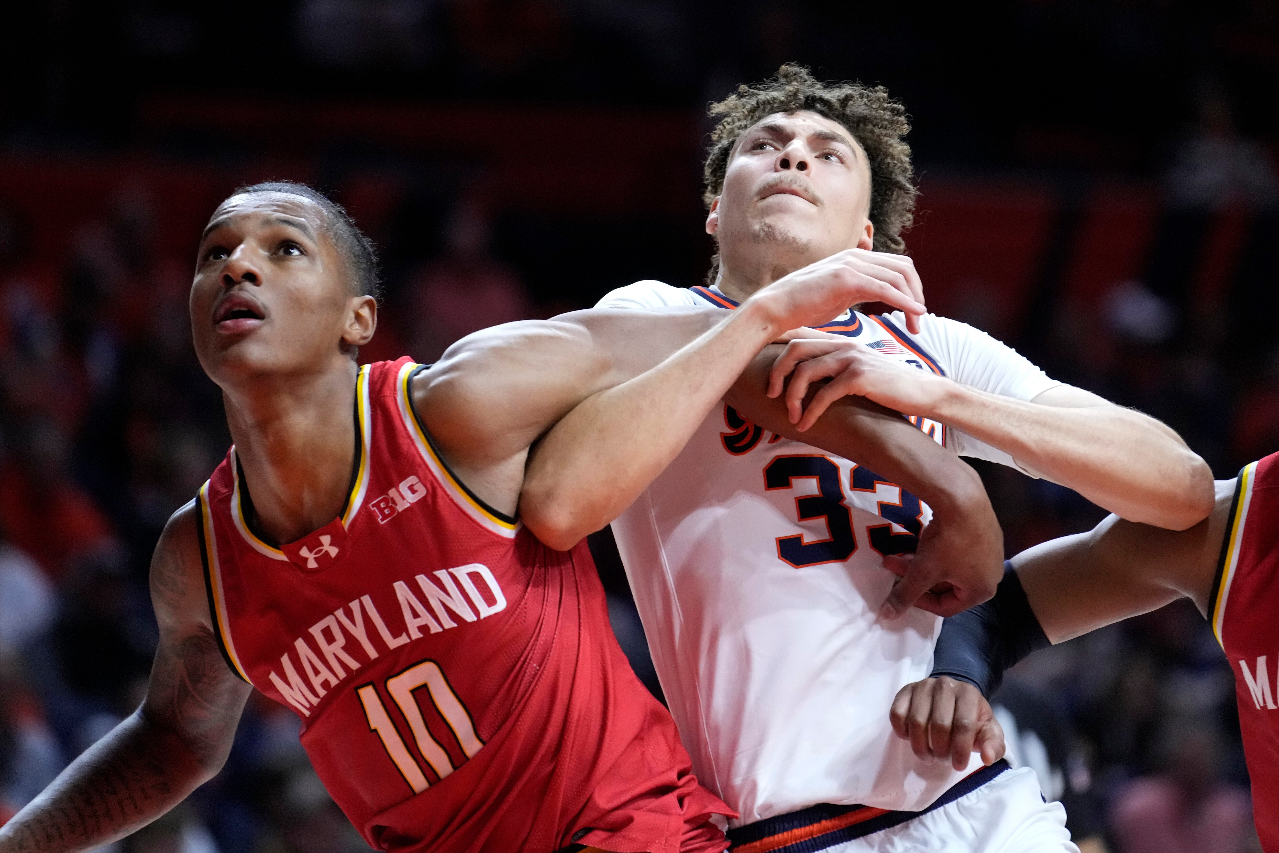 Julian Reese, pictured against Ilinois, had 15 points and 16 rebounds Saturday as Maryland beat Nebraska.