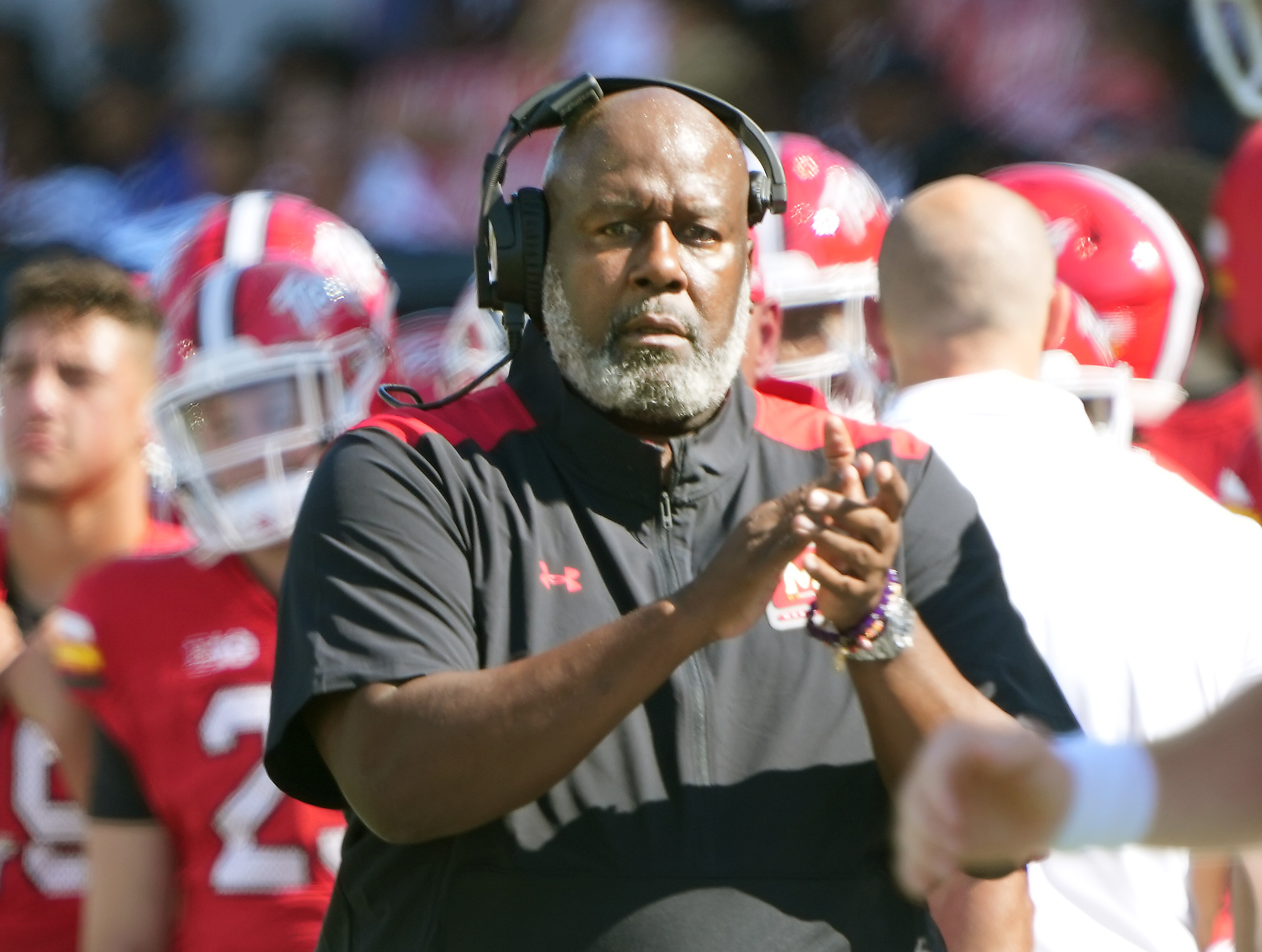 University of Maryland Head Coach Michael Locksley during a 38-6 victory over Towson University.