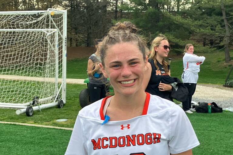 McDonogh junior Katy Levy acquitted herself well in her first time playing against two-time defending IAAM A Conference champion St. Paul’s School for Girls on Thursday afternoon. The transfer from North Carolina was in the circle when the Eagles won 13 of 21 draws in their 10-9 victory. She also scored once and added a pair of assists in the showdown between the Banner’s two top-ranked teams.