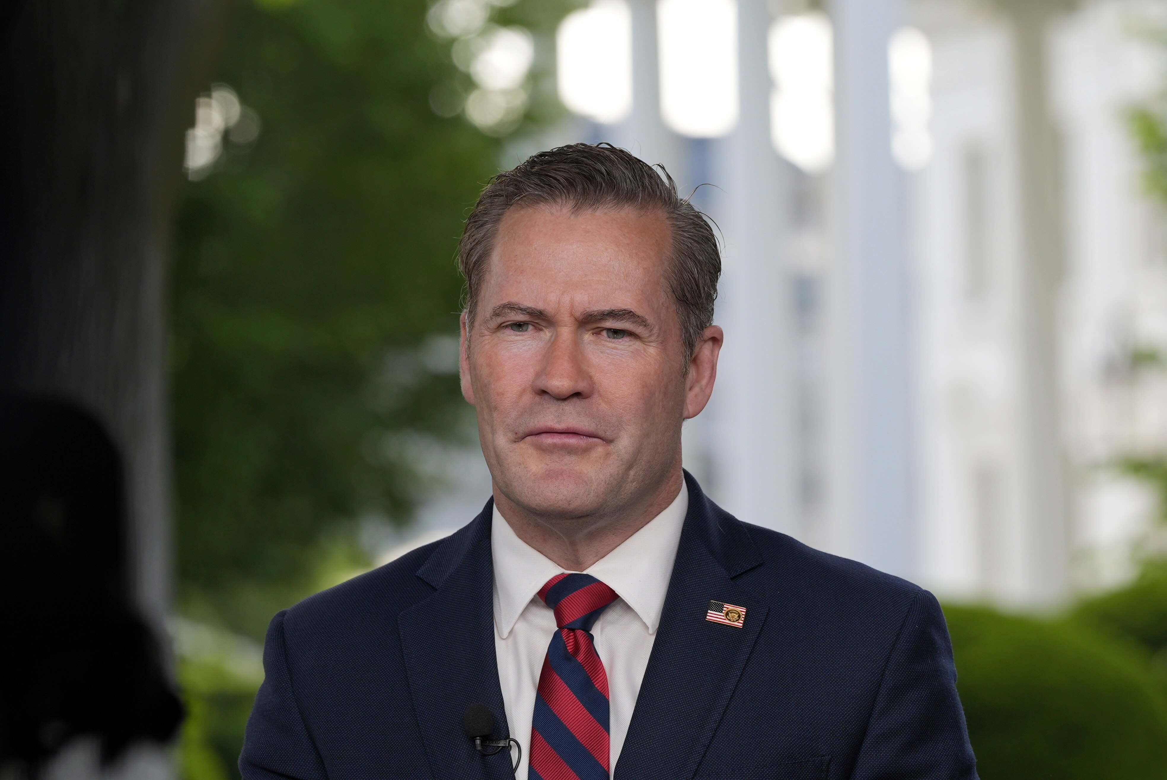National Security Advisor Mike Waltz speaks during a television interview at the White House, Thursday, May 1, 2025, in Washington. (AP Photo/Alex Brandon)