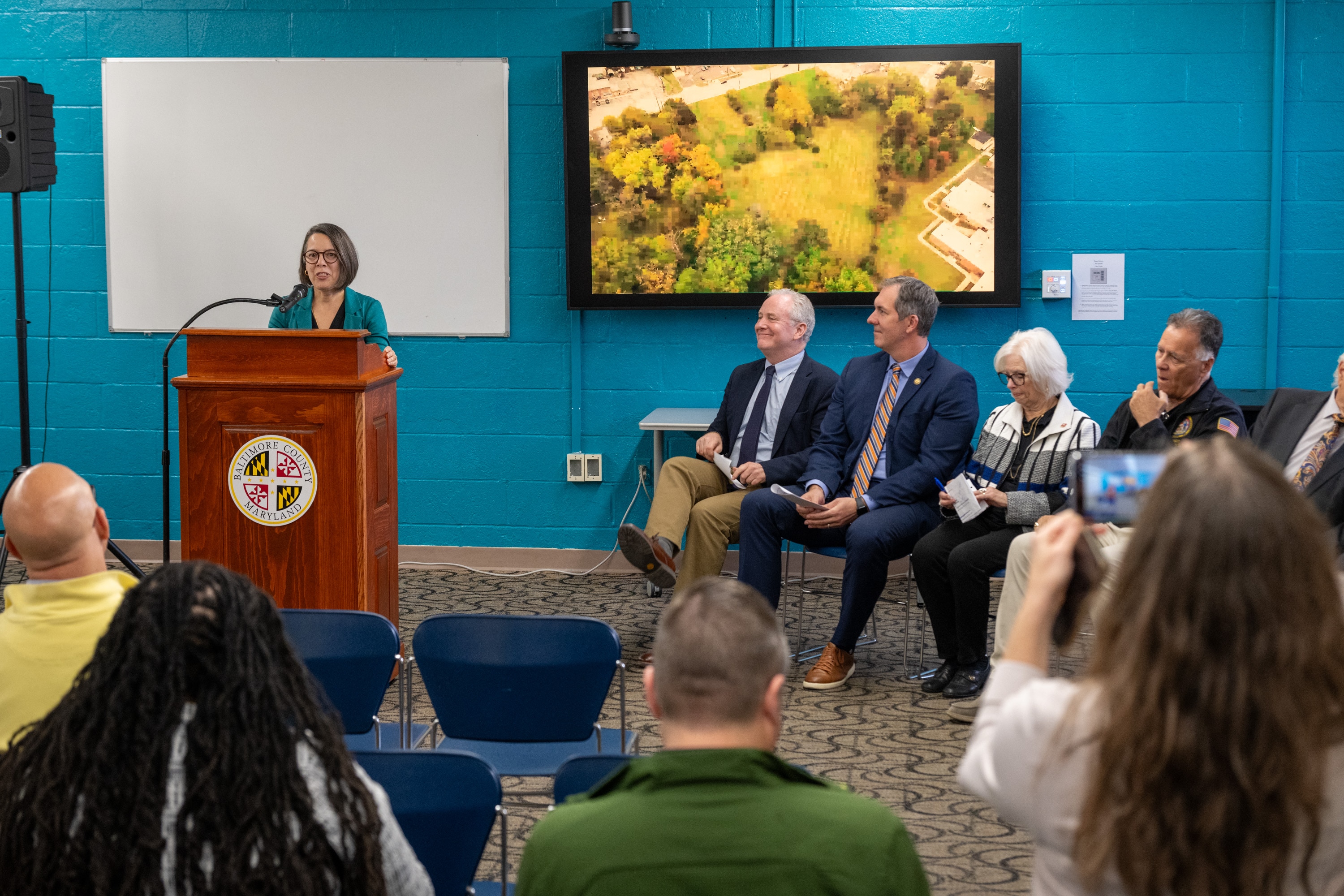 Havaca Ganguly, president of the board of trustees of Baltimore County Public Library, speaks at a news conference announcing the next steps in funding for building a new branch in Essex on Thursday. 