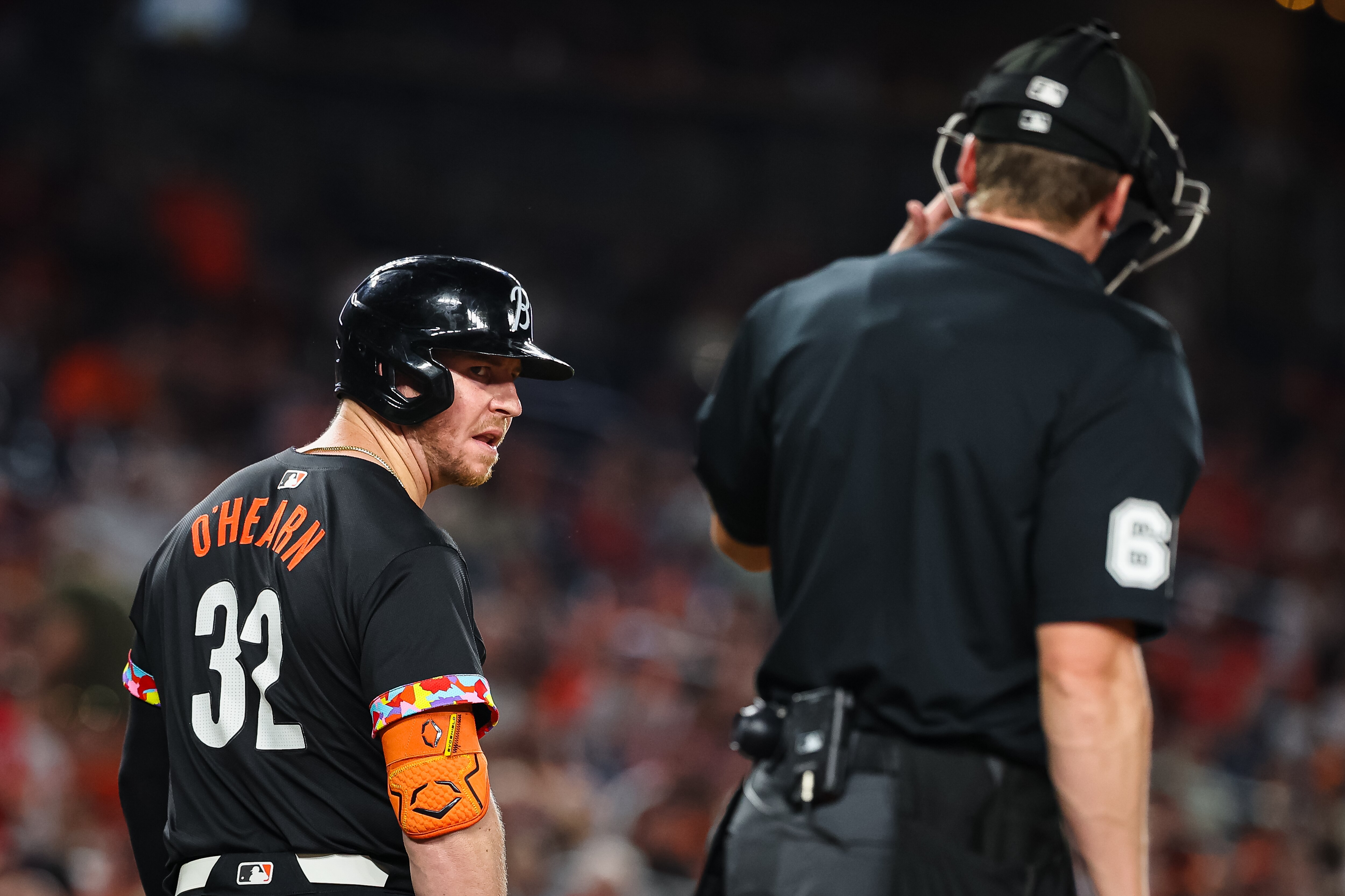 Ryan O’Hearn of the Orioles barks at plate umpire Alex Tosi during a May 7 game in Washington, leading to O’Hearn's ejection.