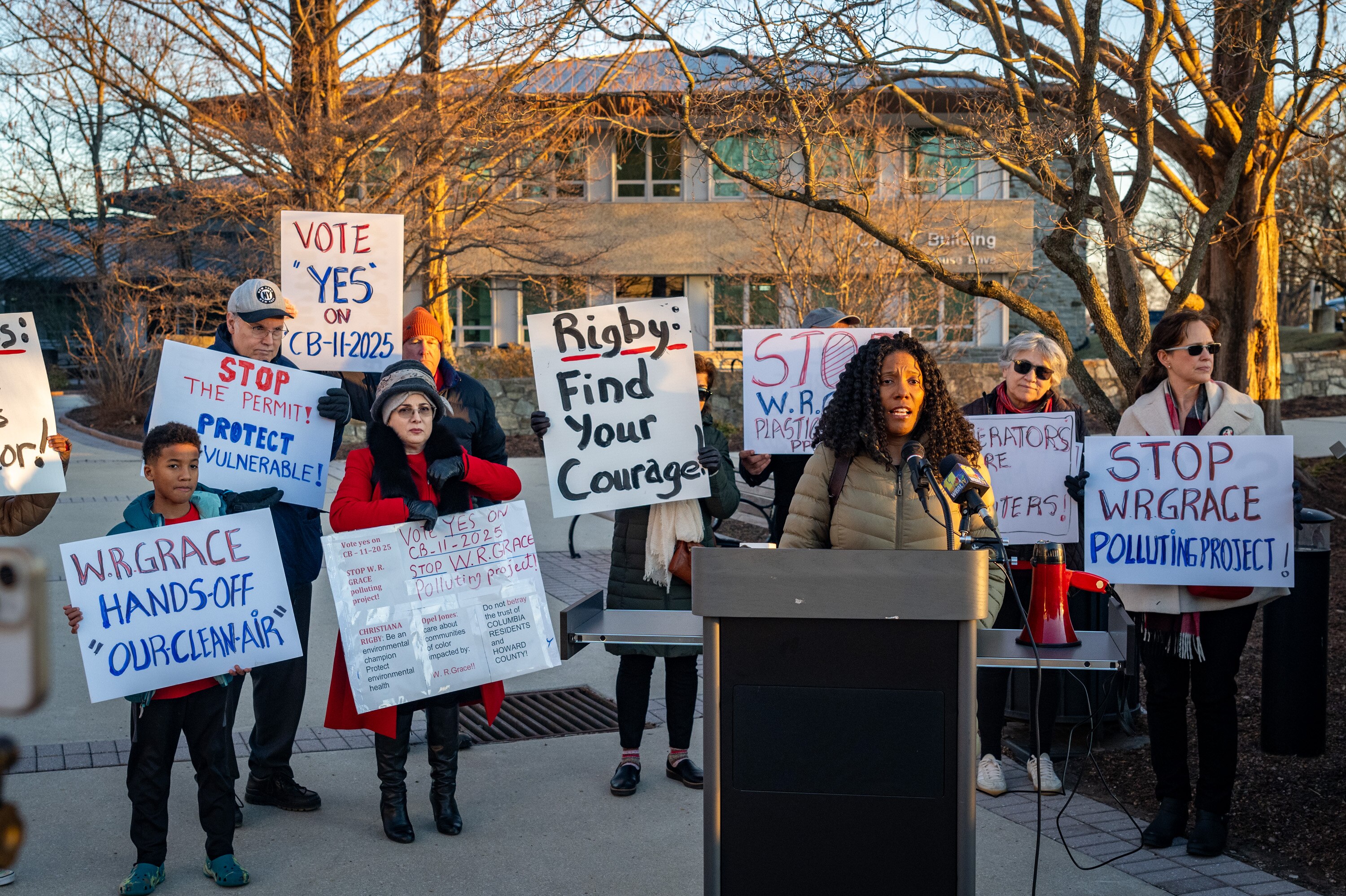 Shamieka Preston, of Cedar Creek, speaks at a rally in front of the George Howard Building in a last-ditch effort to win council members’ support for CB-11-2025