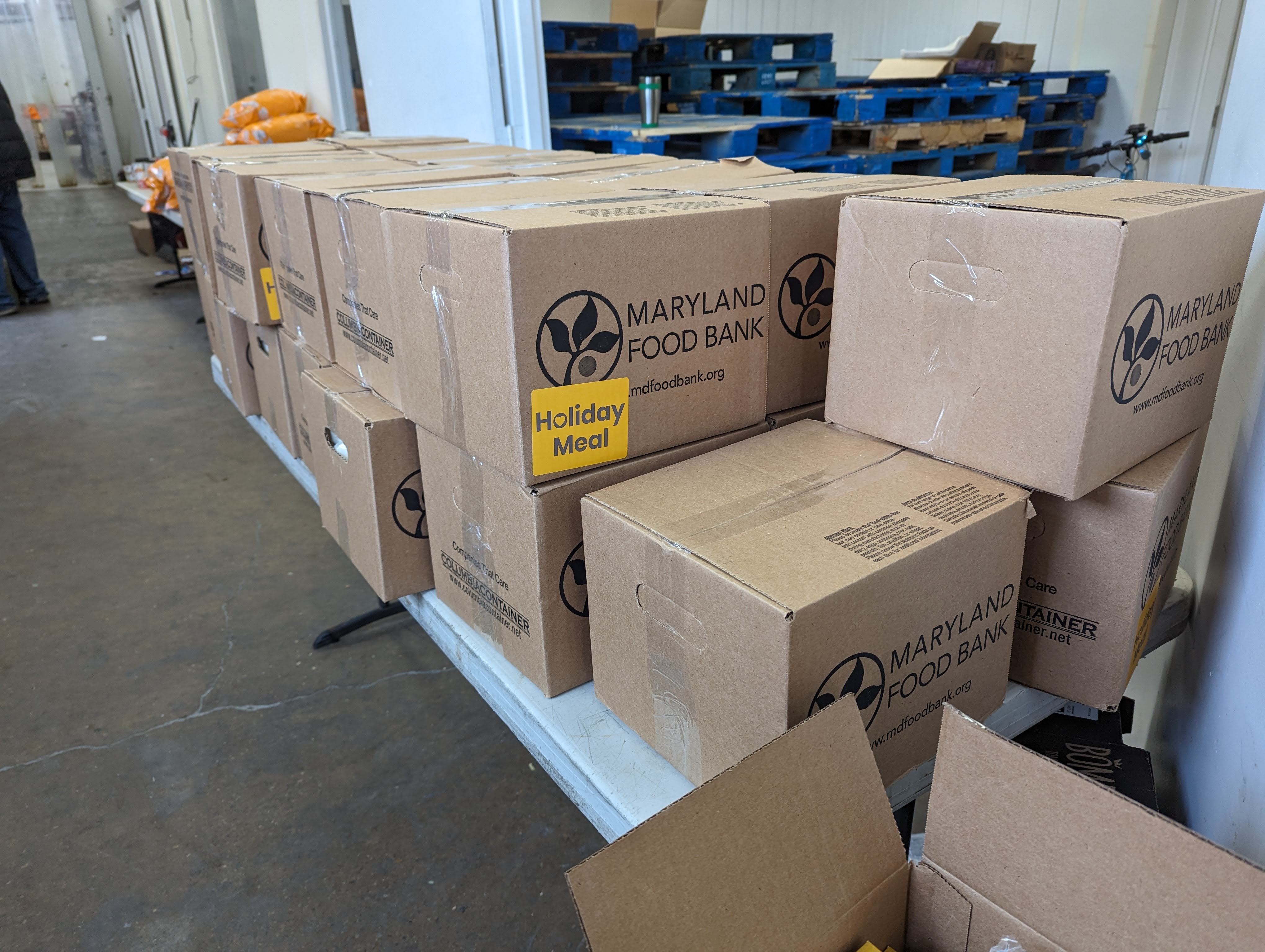 The Maryland Food Bank prepares to distribute meals ahead of the Thanksgiving holiday.