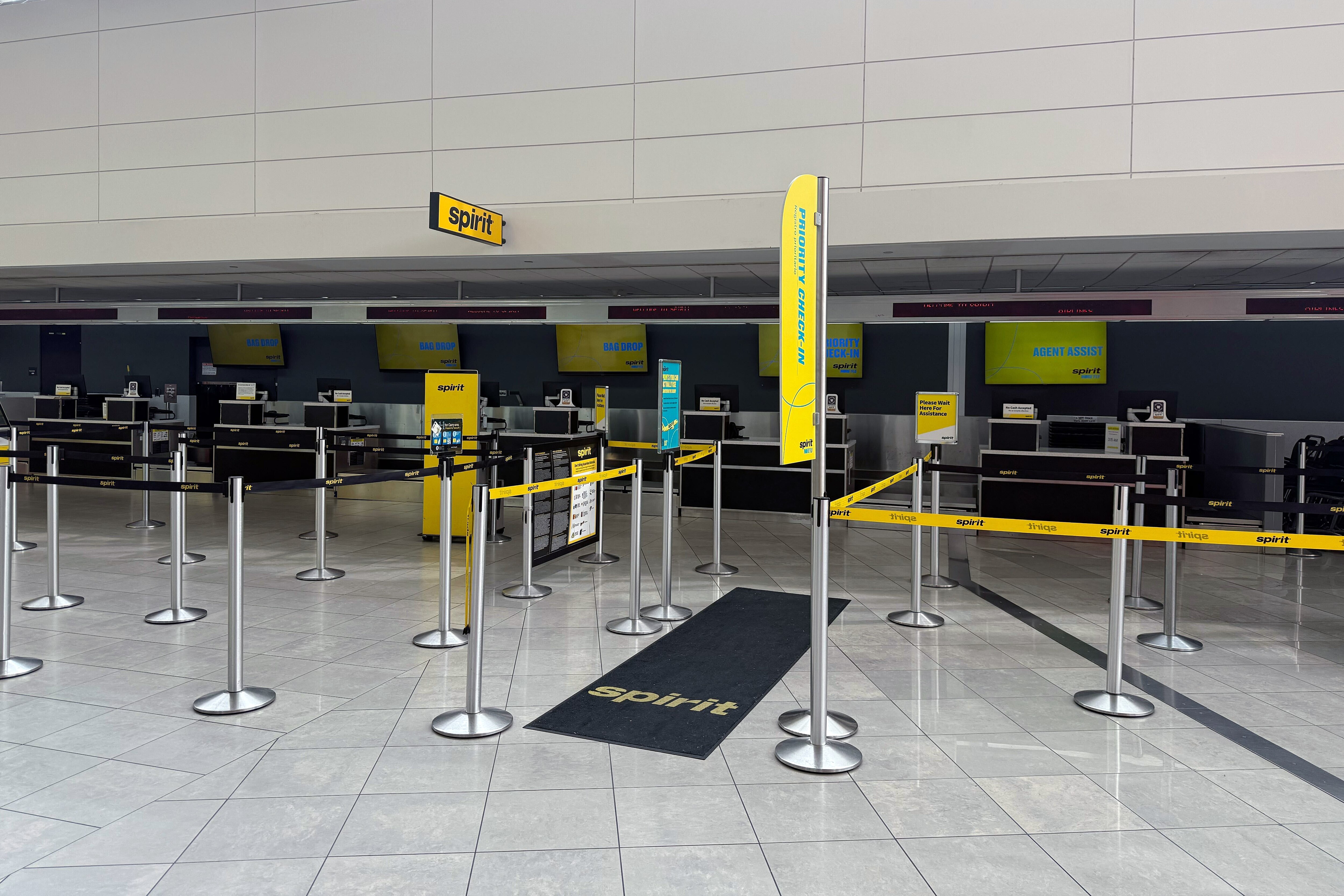 SATURDAY, MAY 2, 2026 - Screens at the Spirit check-in area at Baltimore/Washington International Thurgood Marshall Airport have been shut off.