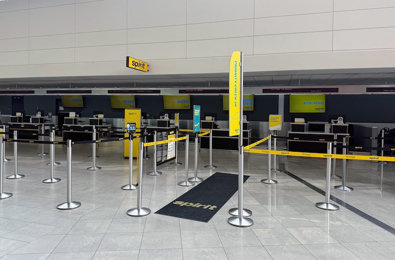 SATURDAY, MAY 2, 2026 - Screens at the Spirit check-in area at Baltimore/Washington International Thurgood Marshall Airport have been shut off.