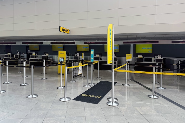 SATURDAY, MAY 2, 2026 - Screens at the Spirit check-in area at Baltimore/Washington International Thurgood Marshall Airport have been shut off.