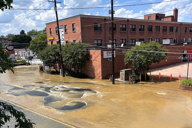 Montgomery County Fire and Rescue officials have shut down part of Bradley Boulevard in Bethesda due to a water main break Tuesday afternoon, as seen from the Capital Crescent Trail.