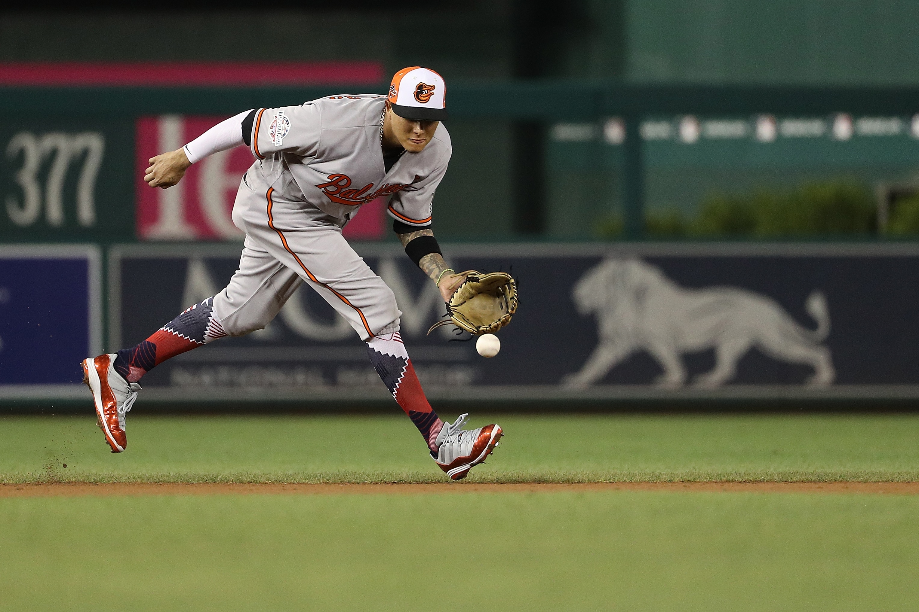 Manny Machado makes a play during the 2018 MLB All-Star Game. The Orioles traded him days later and  started a rebuild that set the team up for its current run.