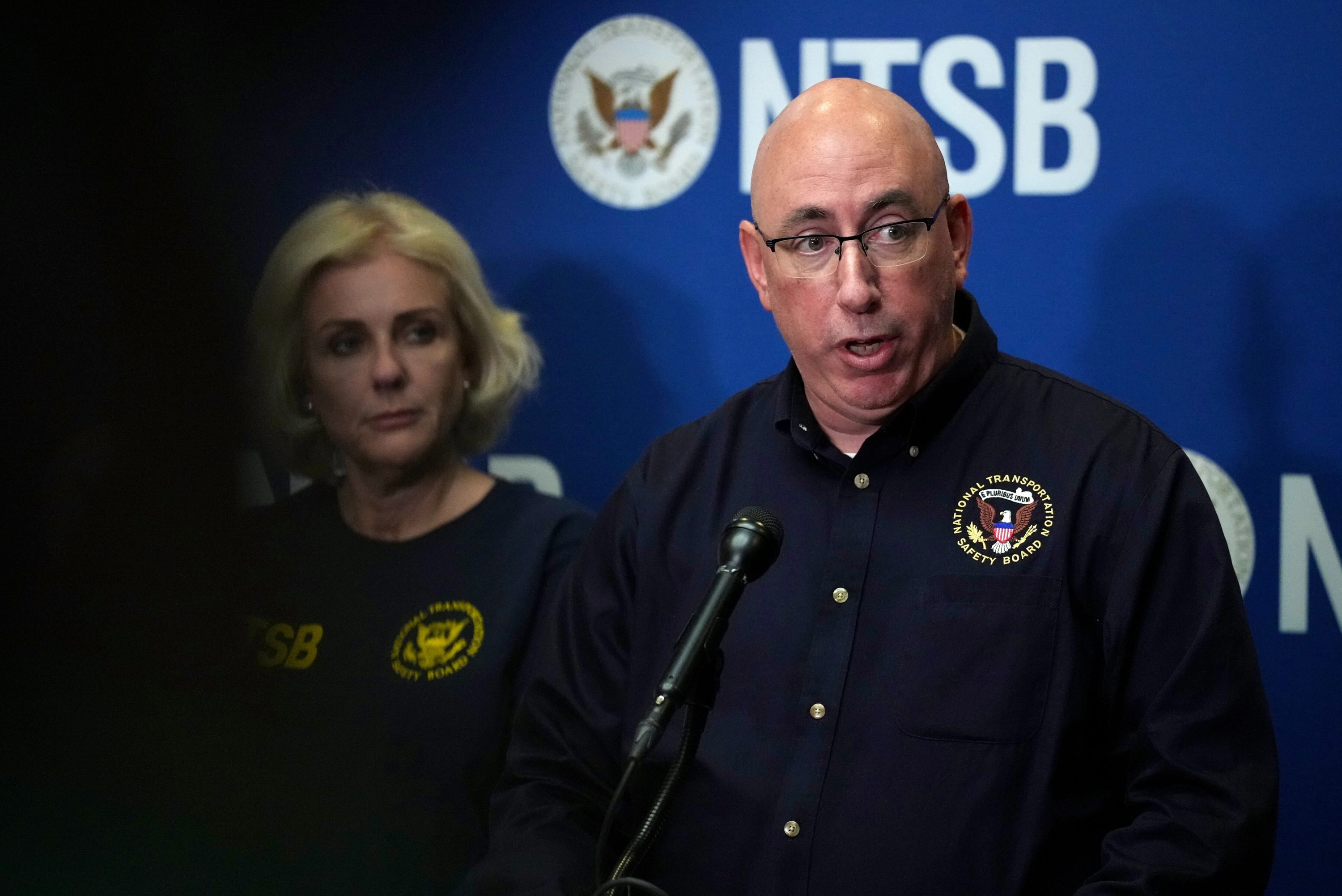 Marcel Muise, investigator in charge, shares updates from the NTSB’s investigation into the Dali cargo ship collision with the Francis Scott Key Bridge at the DoubleTree Hotel-BWI Airport in Linthicum Heights, Maryland on Wednesday, March 27, 2024.