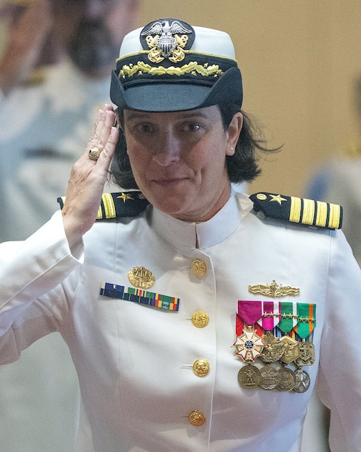 Navy captain Sarah Self-Kyler keeps her hair short as she retires from her position in 2026.
