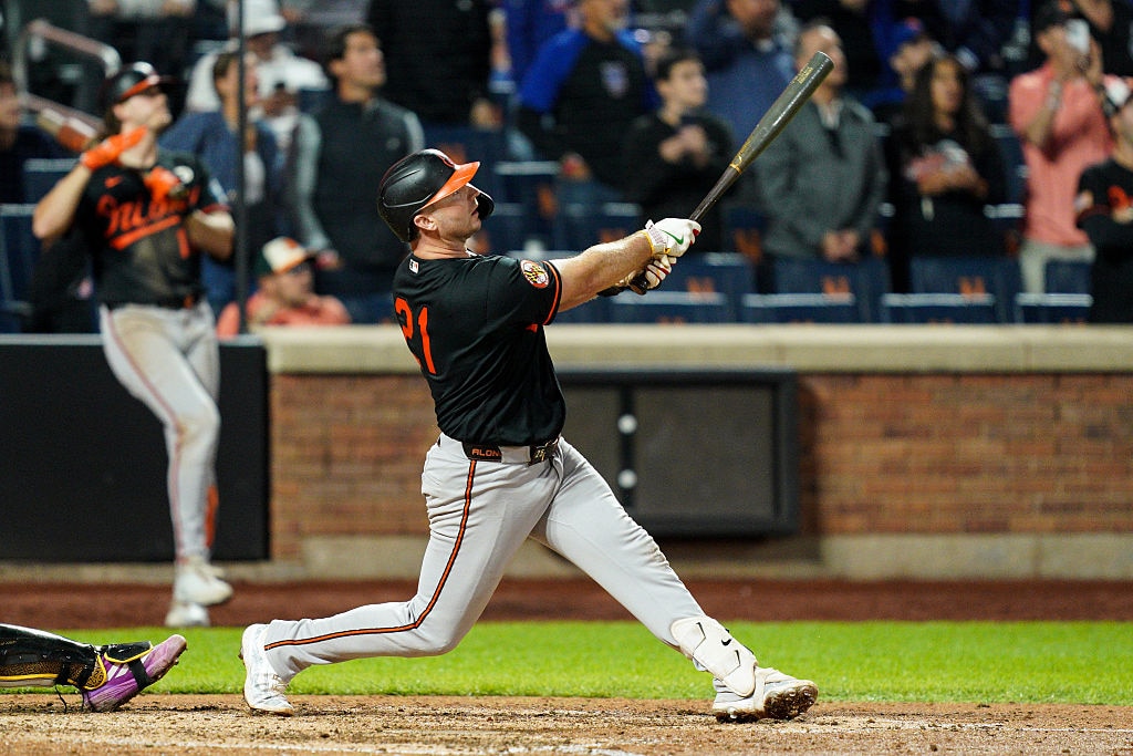 Orioles first baseman Pete Alonso hits a game-tying home run in the ninth inning — and the 300th of his career — against the New York Mets at Citi Field.