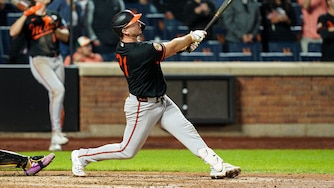 Orioles first baseman Pete Alonso hits a game-tying home run in the ninth inning — and the 300th of his career — against the New York Mets at Citi Field.