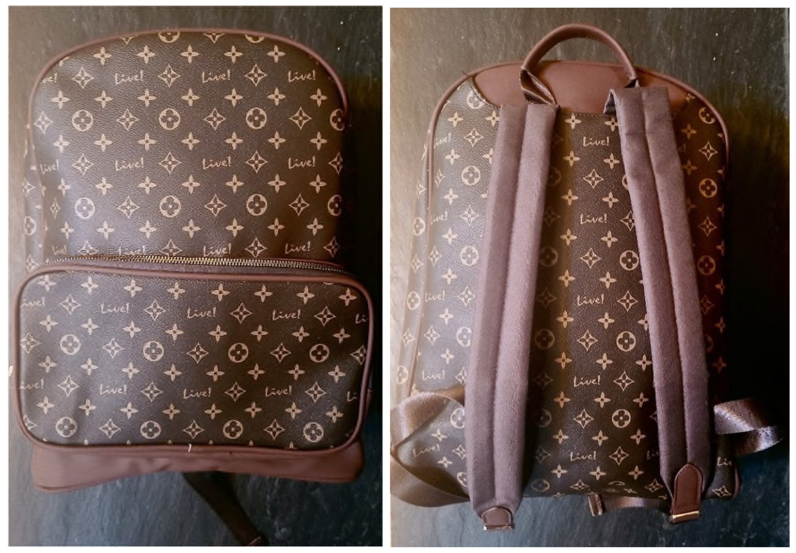 Louis Vuitton included images in the complaint that show its monogram “LV” in the middle of a pattern showing three different flower designs. Next to that image is a photo of one of the bags Louis Vuitton accuses Maryland Live! of distributing, which shows nearly-identical flower designs and a “Live!” logo where the “LV” would have been.