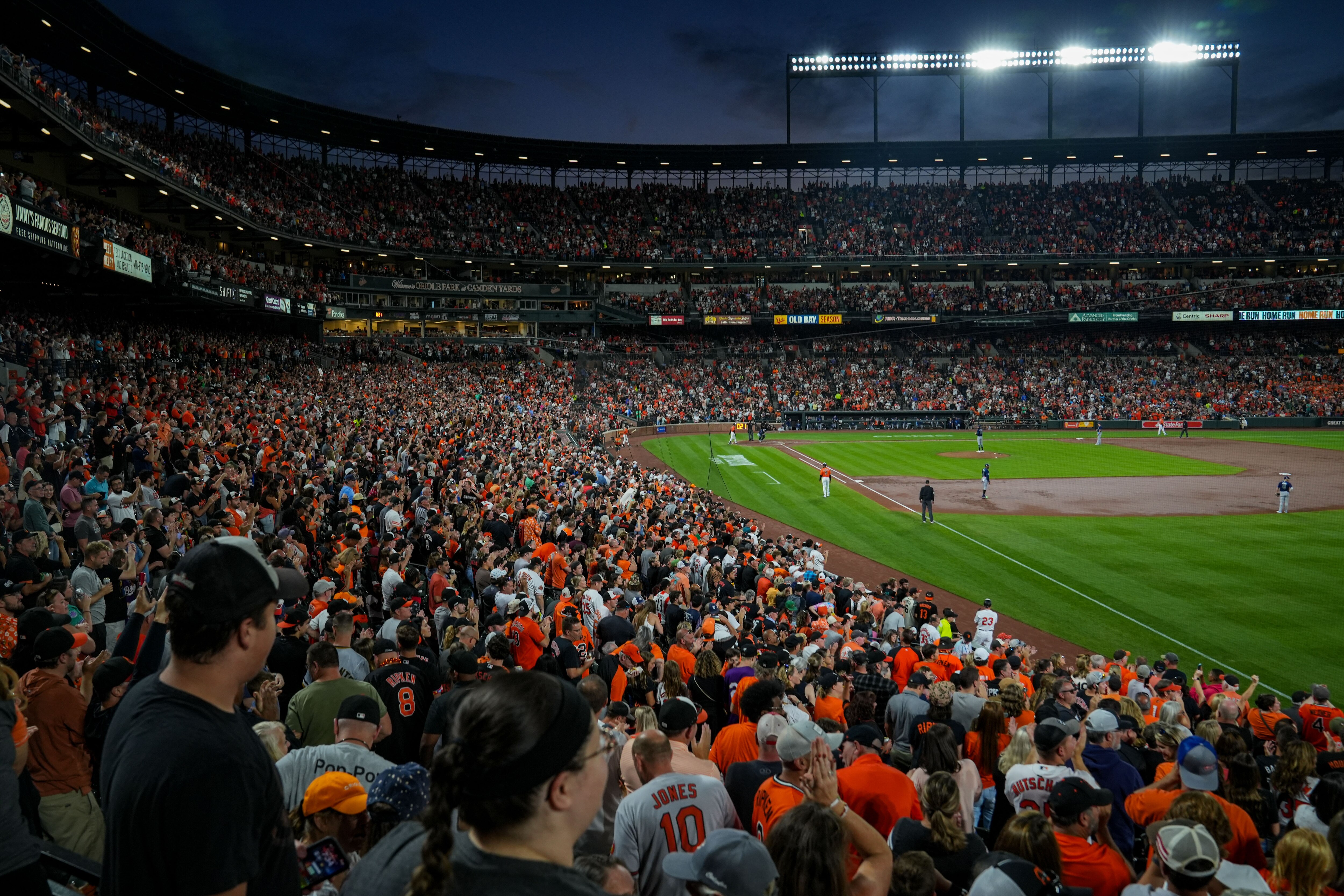 Baltimore Orioles fans watch as their team takes on the Tampa Bay Rays during the third game of a series at Camden Yards on Saturday, Sept. 16, 2023.