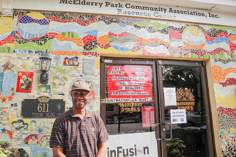 Ernest Smith, 62, stands in front of the McElderry Park Community Association's resource center on North Montford Avenue.