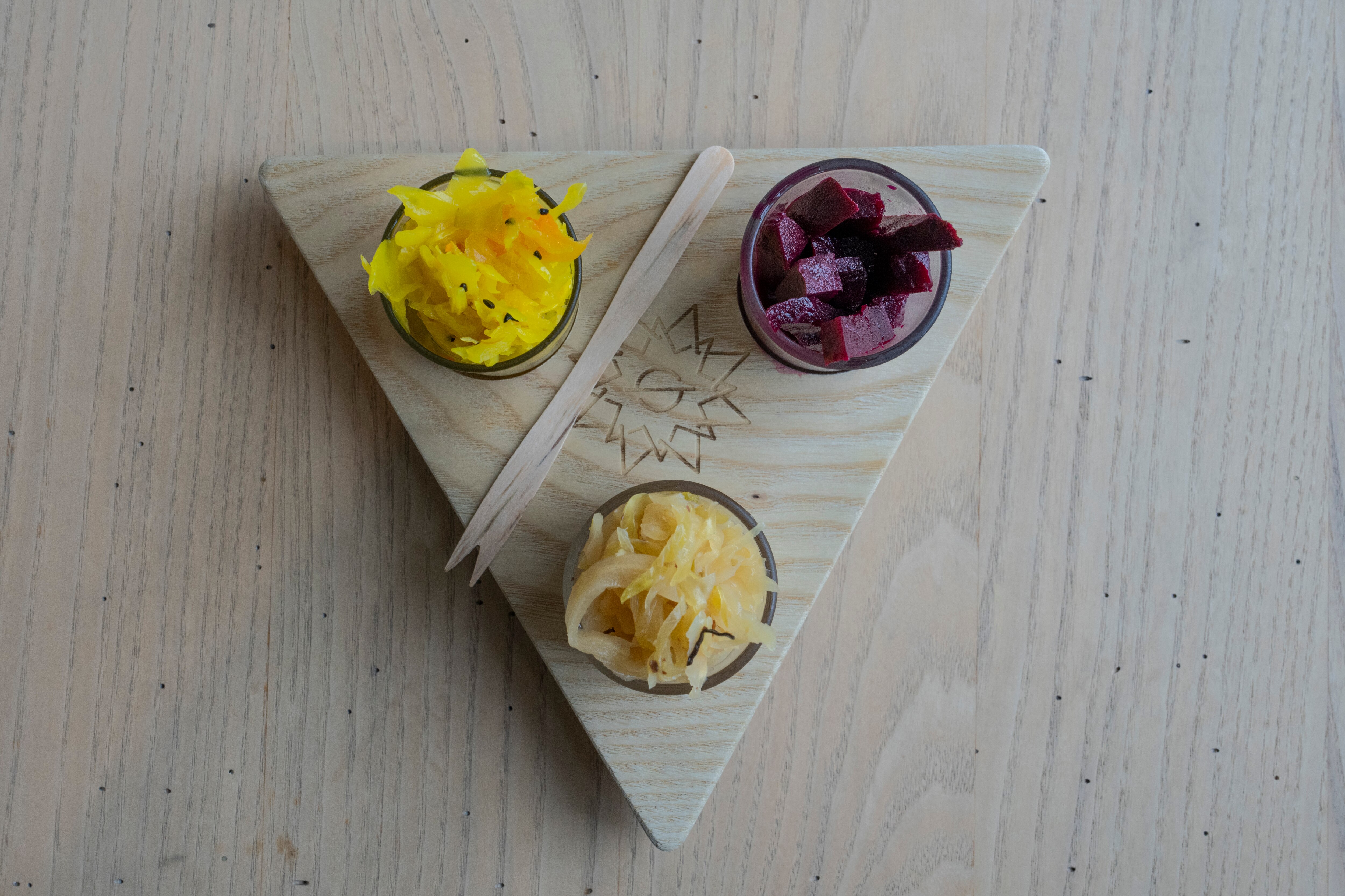 A fermented veggie flight at HEX Superette.