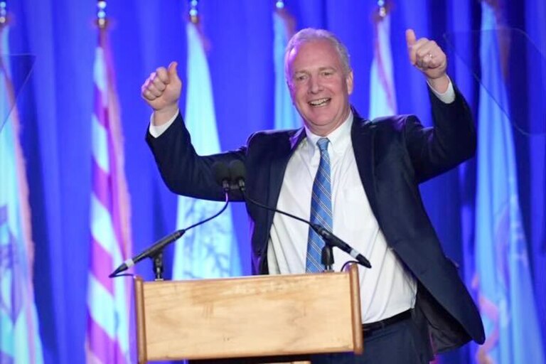U.S. Sen. Chris Van Hollen speaks at the Democratic election night party.