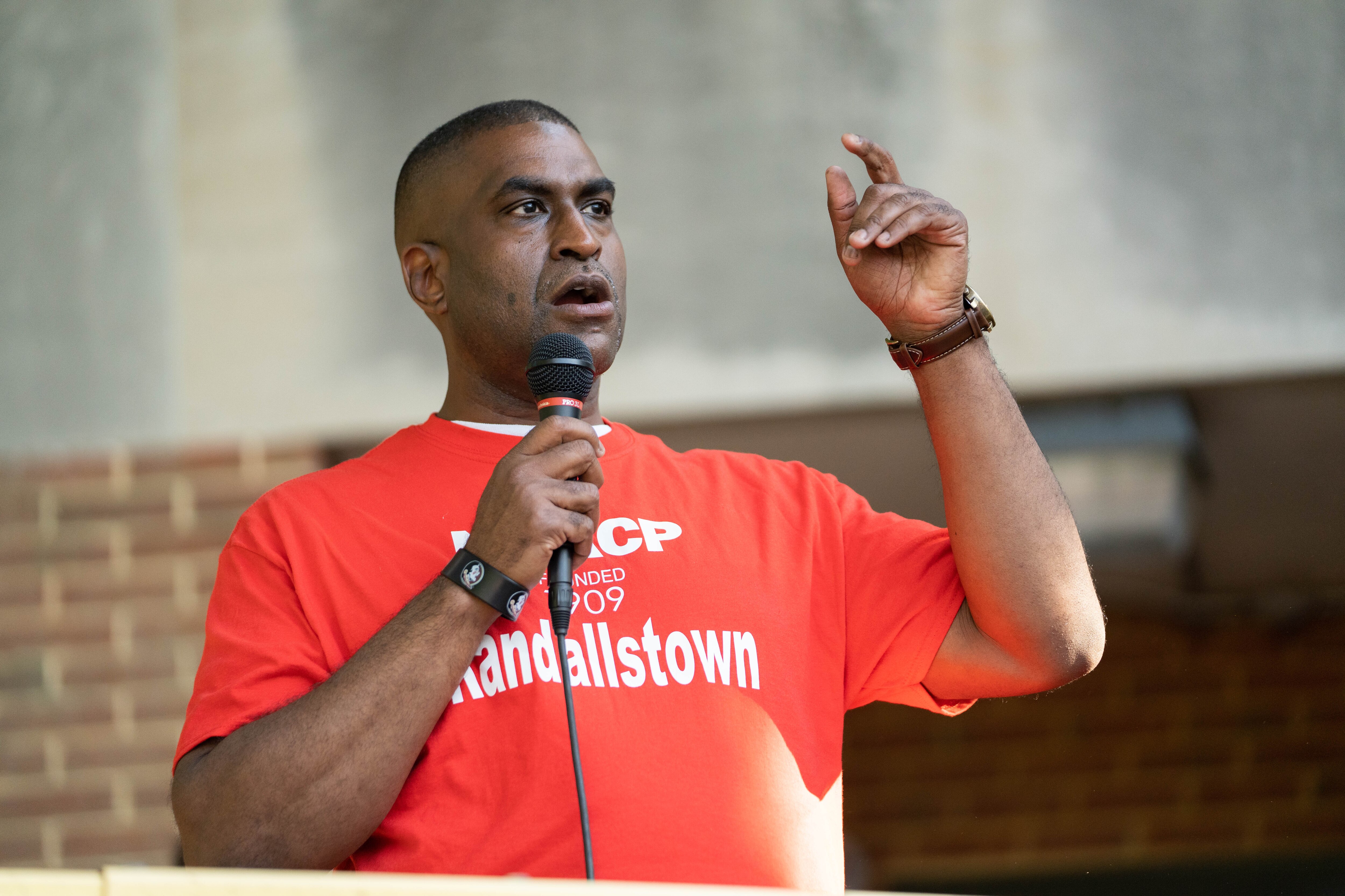 Ryan Coleman, President Randallstown NAACP gives his remarks at the Randallstown NAACP Rally at the Baltimore County School Board in 2022.