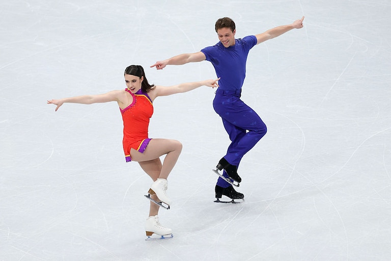 Caroline Green and Michael Parsons of the United States compete in Ice Dance Rhythm Dance in Boston.