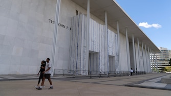 Visitors walk at The John F. Kennedy Center for the Performing Arts, Sunday, Sept. 6, 2026, in Washington.