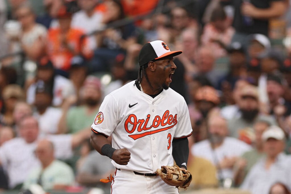 Jorge Mateo celebrated against the New York Yankees on April 30, 2024, in Baltimore.
